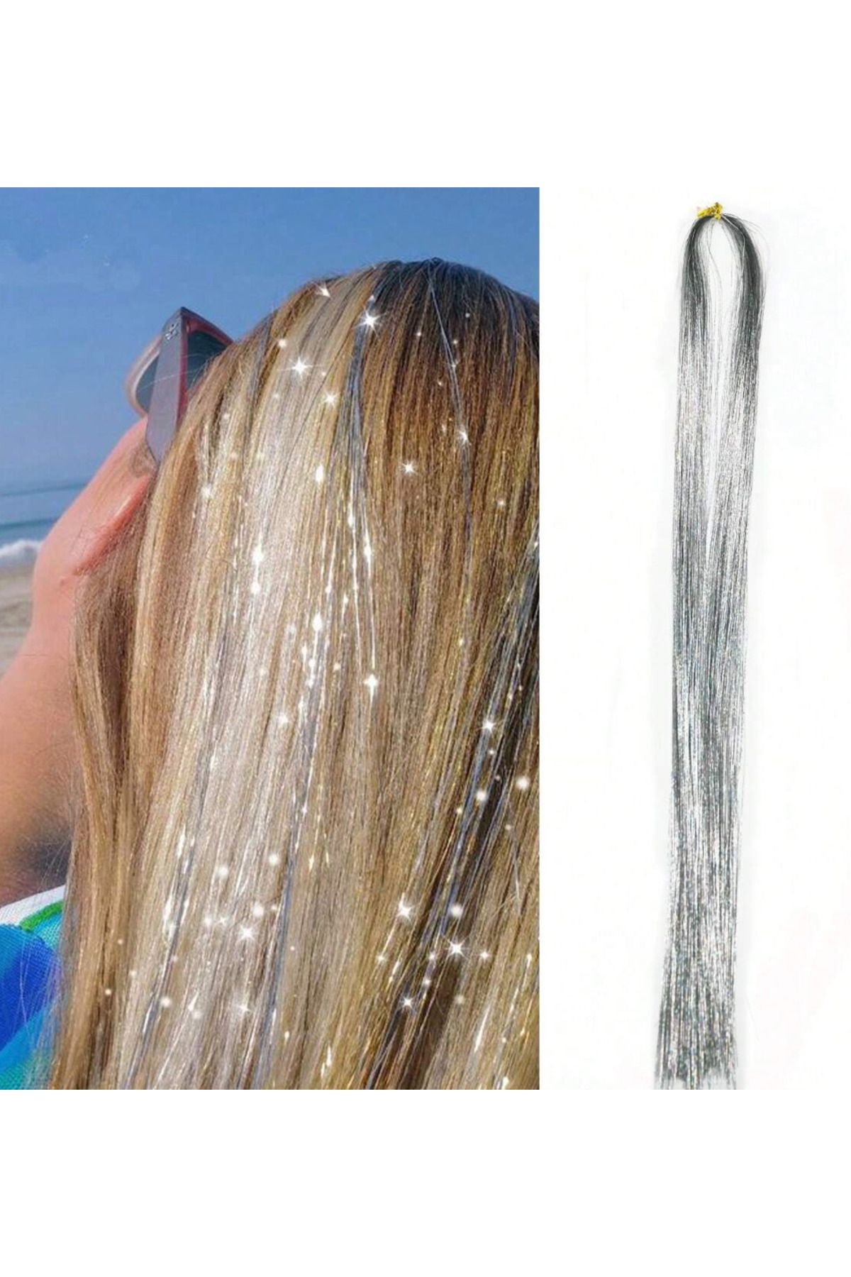 Tinsel Renkli Simli Saç Aksesuarı / Saç Işıltısı Yan Postiş