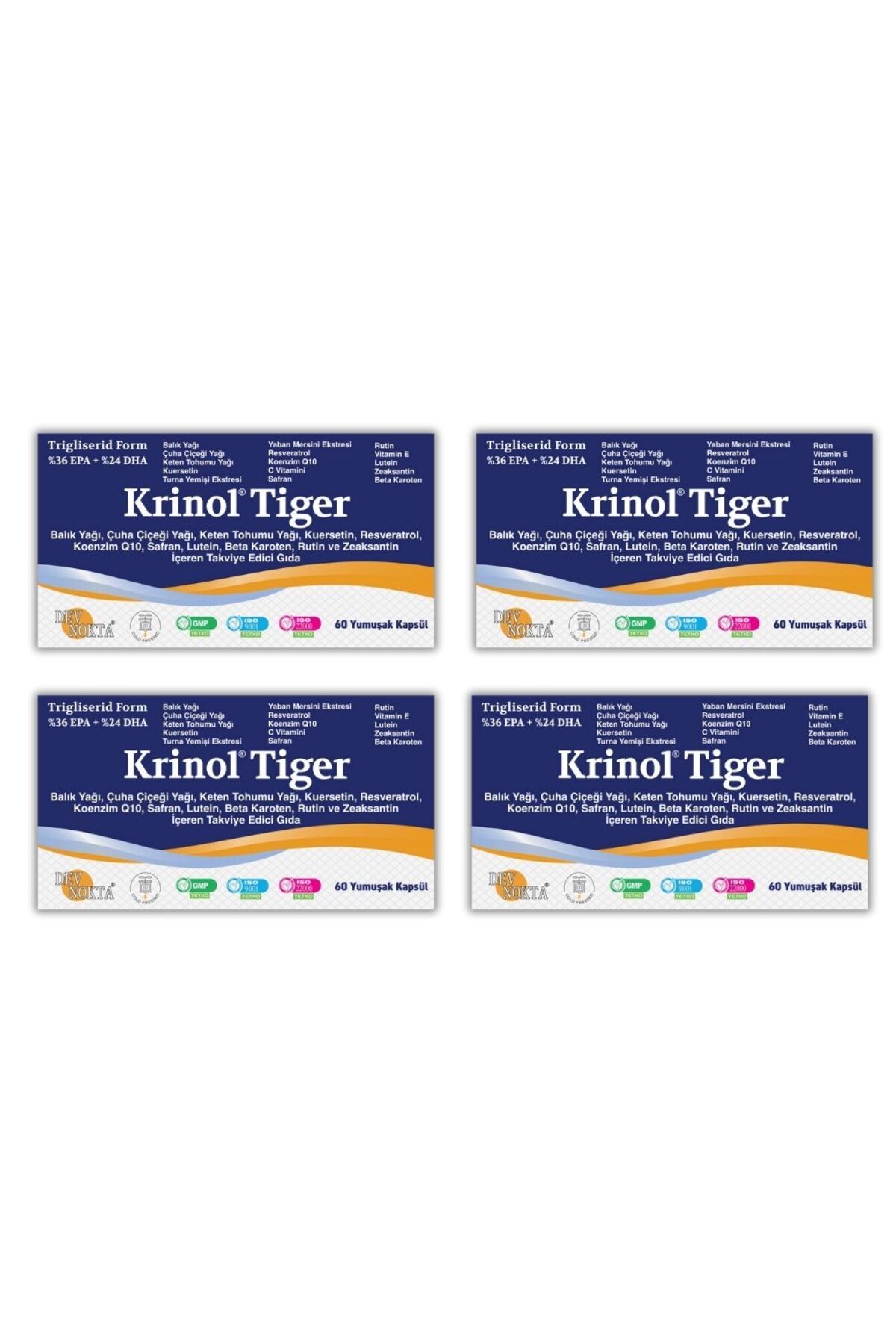 Krinol Tiger - Kuersetin, Resveratrol, Koenzim Q10, Safran, Lutein, Beta Karoten ve Rutin - 4 Kutu