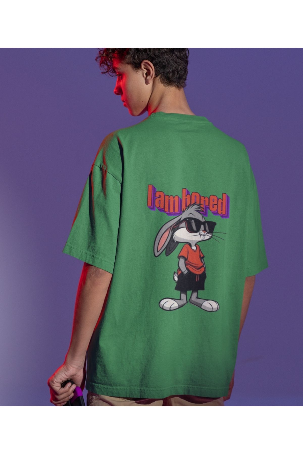 Terziligiyin I Am Bored Çizgi Karakter Baskılı Oversize Unisex Tişört