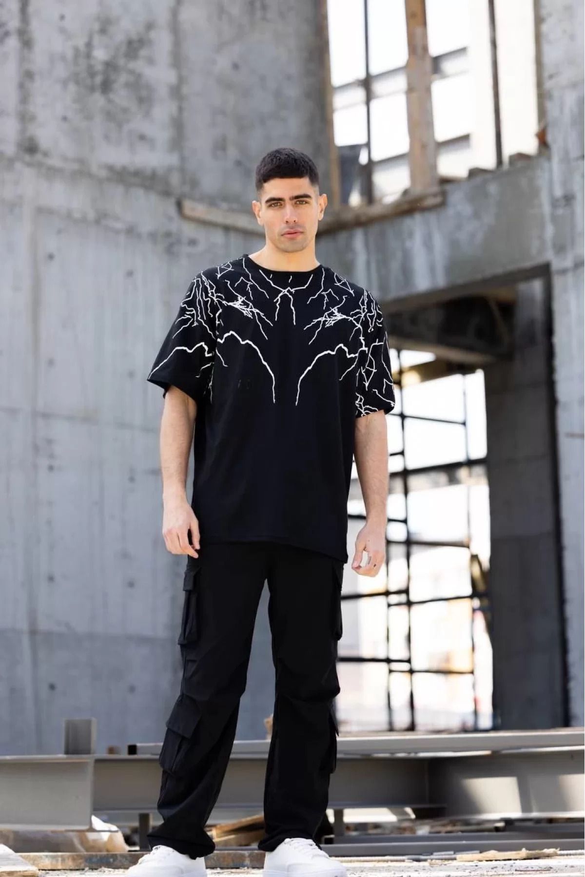 İndigo Park Erkek tişört Unisex Bisiklet Yaka Oversize T-Shirt - Siyah