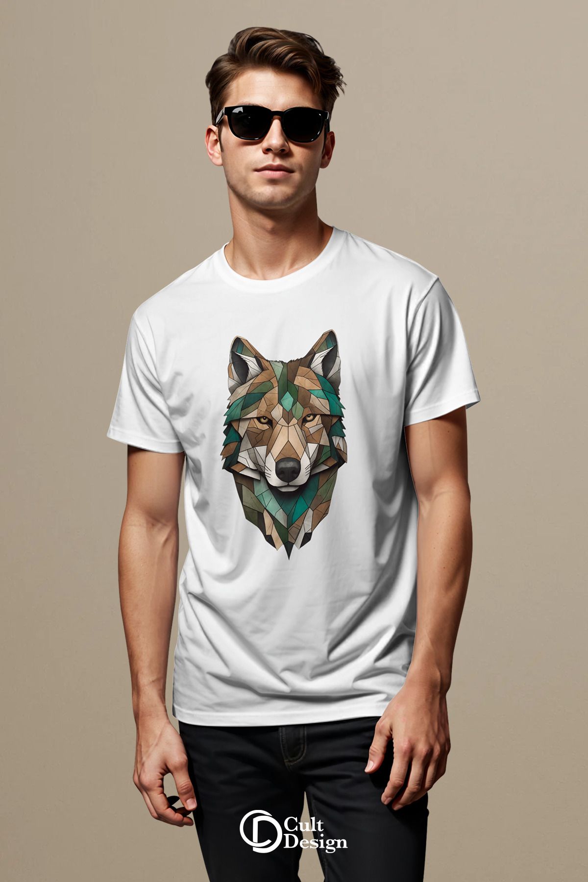 CULTDESİGN YEŞİL KURT DETAYLI UNİSEX Özel Premium Baskılı Basic, Organik Pamuklu, Bisiklet Yaka T-Shirt
