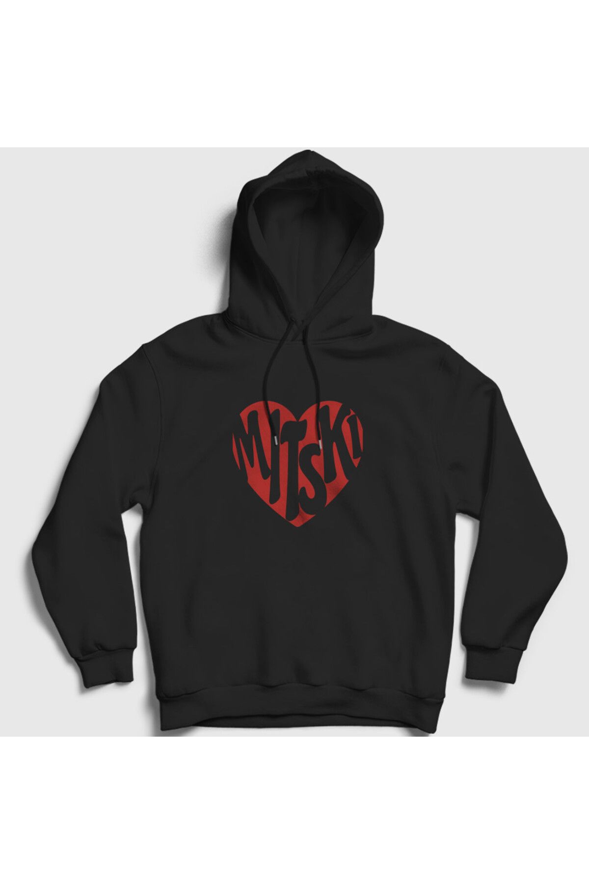Presmono Unisex Siyah I Love Kalp Mitski Kapüşonlu Sweatshirt 543249tt