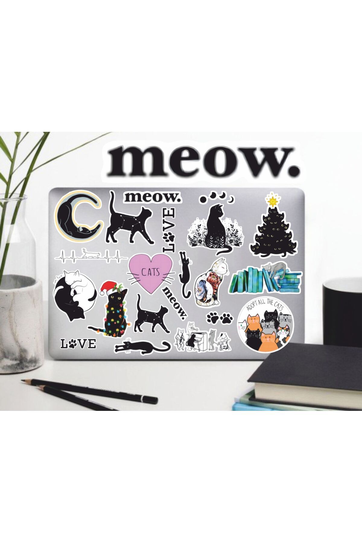 hediyenebak Kedi Aşkı Sticker Seti | Laptop Ajanda PC Tablet Telefon Defter Etiket Bullet Journal