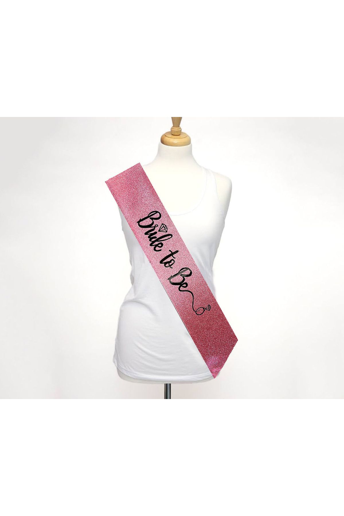Avantaj Kapıda ® Pembe Üzeri Siyah İtalik Alyanslı Bride To Be Yazılı Simli Işıltılı Kuşak Kemer 10 c
