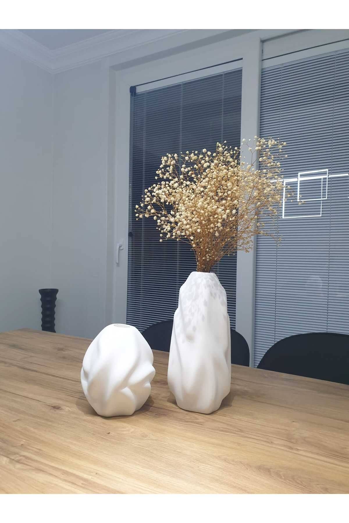 Lapida Home Decor Modern Organik Form 2’li Vazo Seti | Doğal Taş Tozu Dekor Ürünü