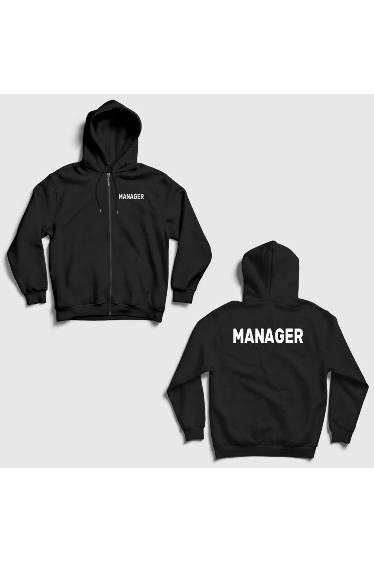 Presmono Unisex Siyah Yönetici Müdür Manager Sırt Baskılı Fermuarlı Kapüşonlu Sweatshirt 545861tt