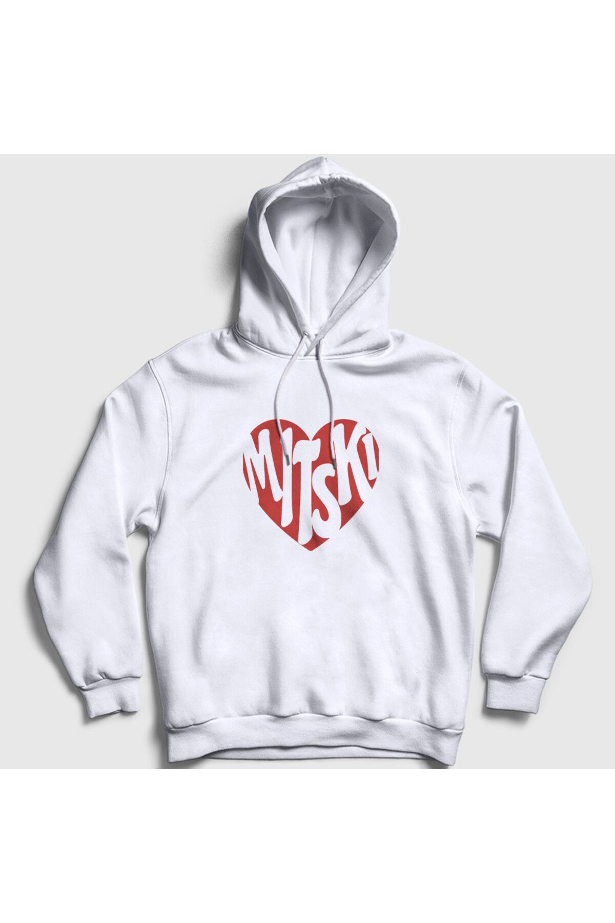 Presmono Unisex Beyaz I Love Kalp Mitski Kapüşonlu Sweatshirt 543249tt