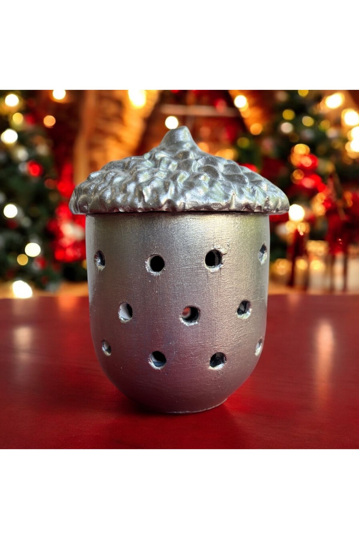 Atölye Kiraz Işıklı Dekoratif Palamut Kutu – Aytaşı Malzeme, Pilli Tealight Dahil 12x8x8 cm