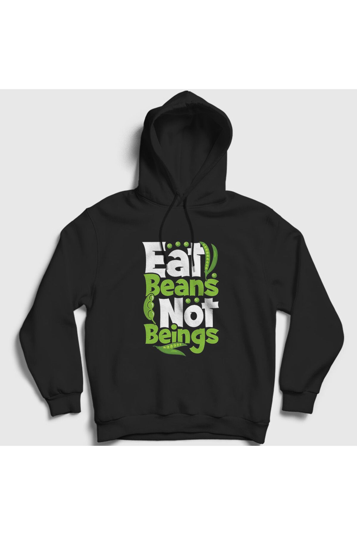 Presmono Unisex Siyah Beans Vegan Vegetarian Vejetaryen Kapüşonlu Sweatshirt 541869tt