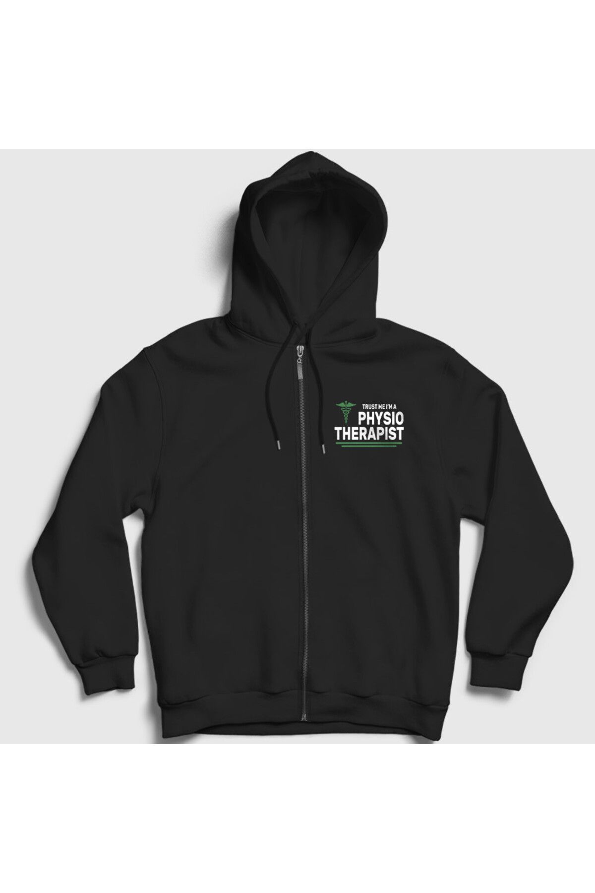 Presmono Unisex Siyah Trust Hediye Physiotherapist Fizyoterapist Fermuarlı Kapüşonlu Sweatshirt 545627tt