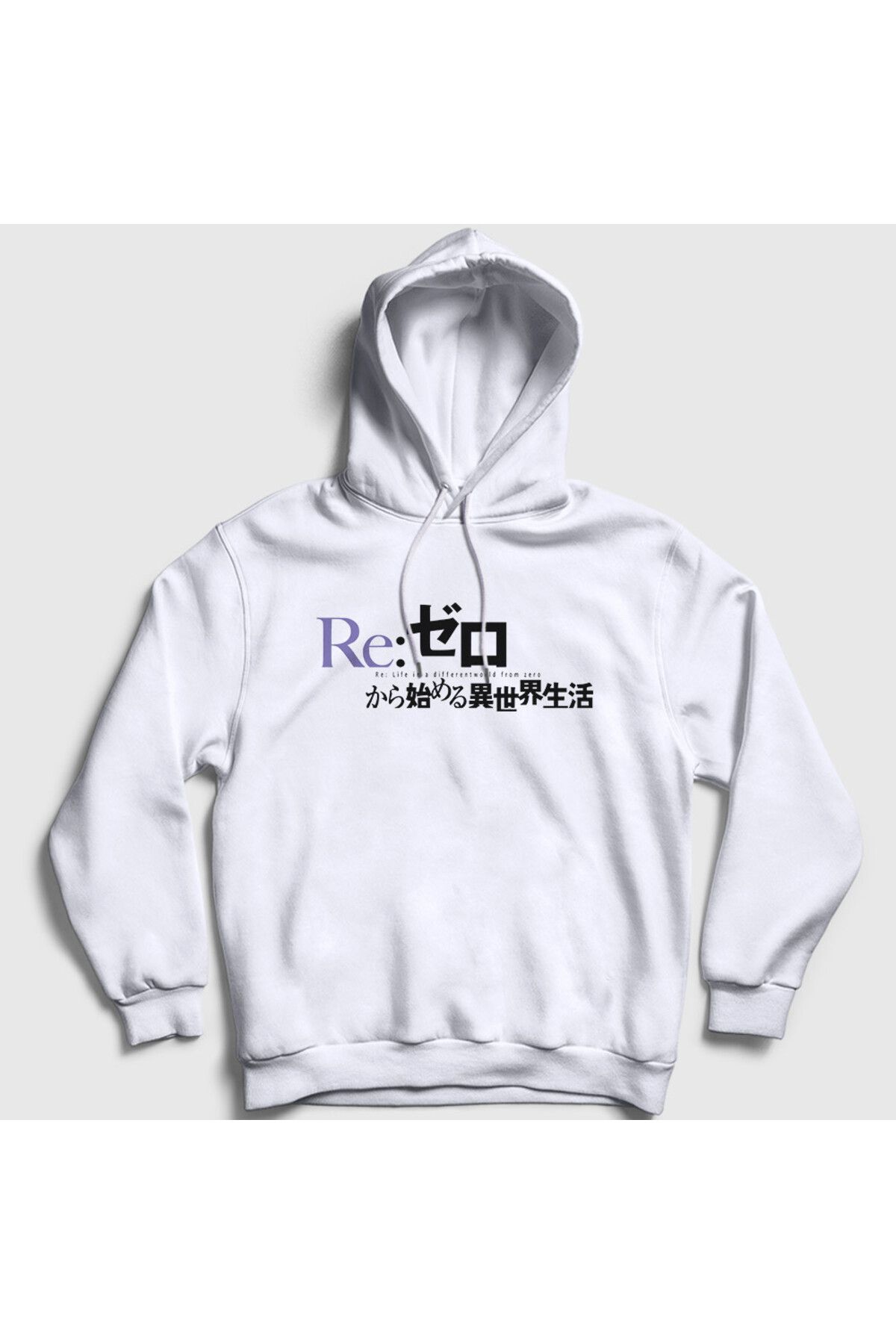 Presmono Unisex Beyaz Logo Anime Re Zero Kapüşonlu Sweatshirt 543759tt