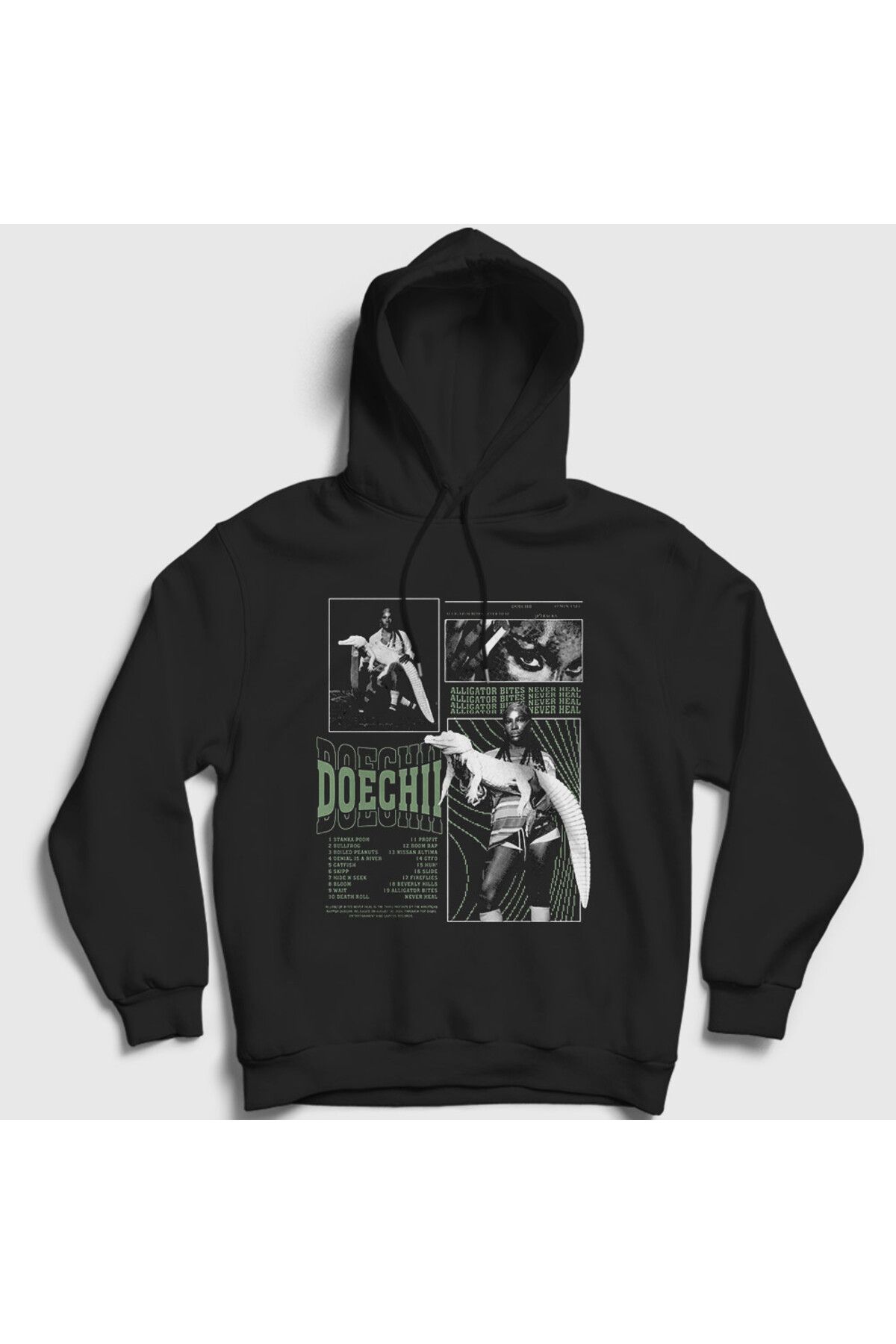 Presmono Unisex Siyah Alligator Bites Müzik Doechii Kapüşonlu Sweatshirt 541351tt