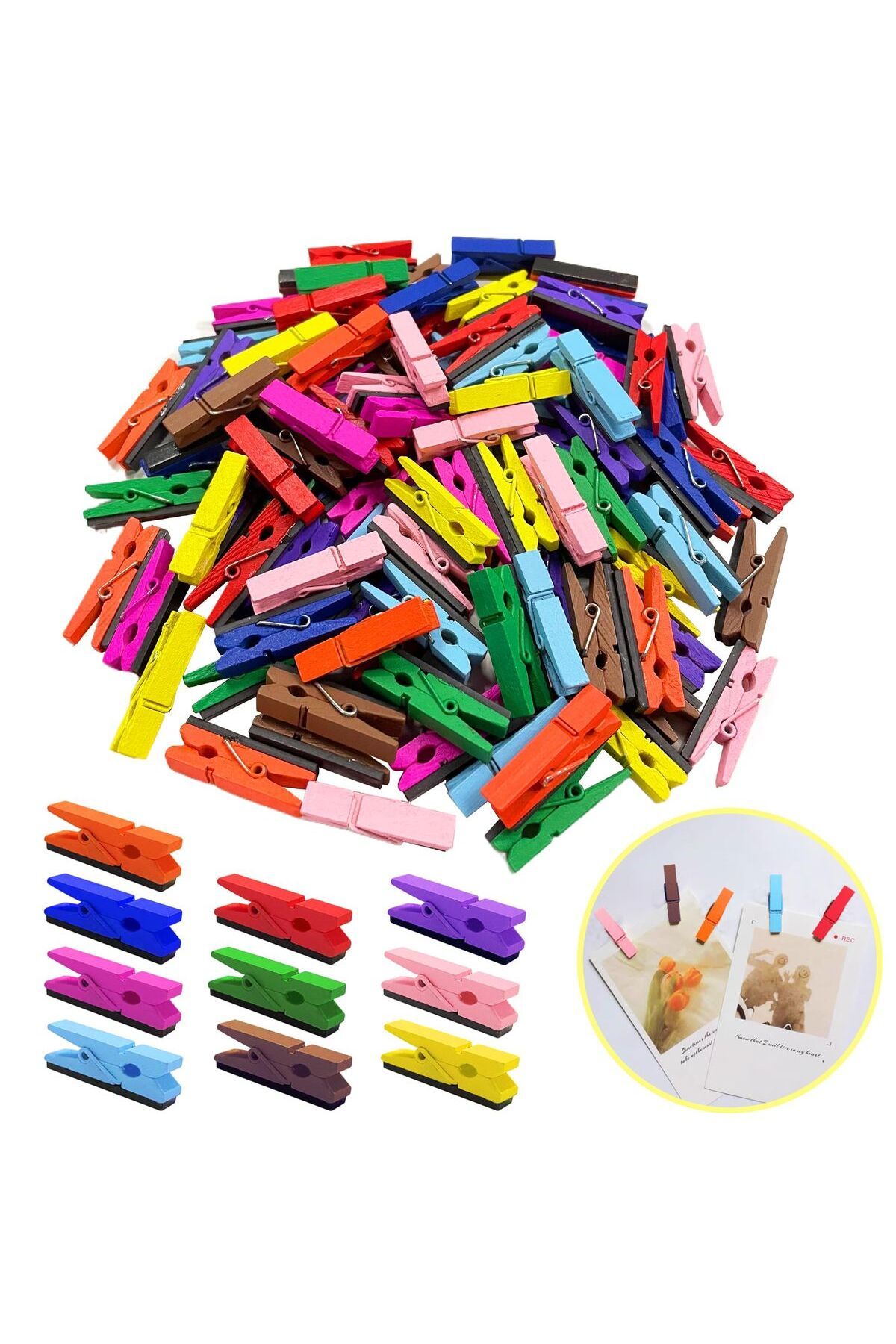metre dizayn Küçük Renkli Mandal 25 Li Paket Mini Ahşap Mandal Fotoğraf Mandalı 2,5 Cm