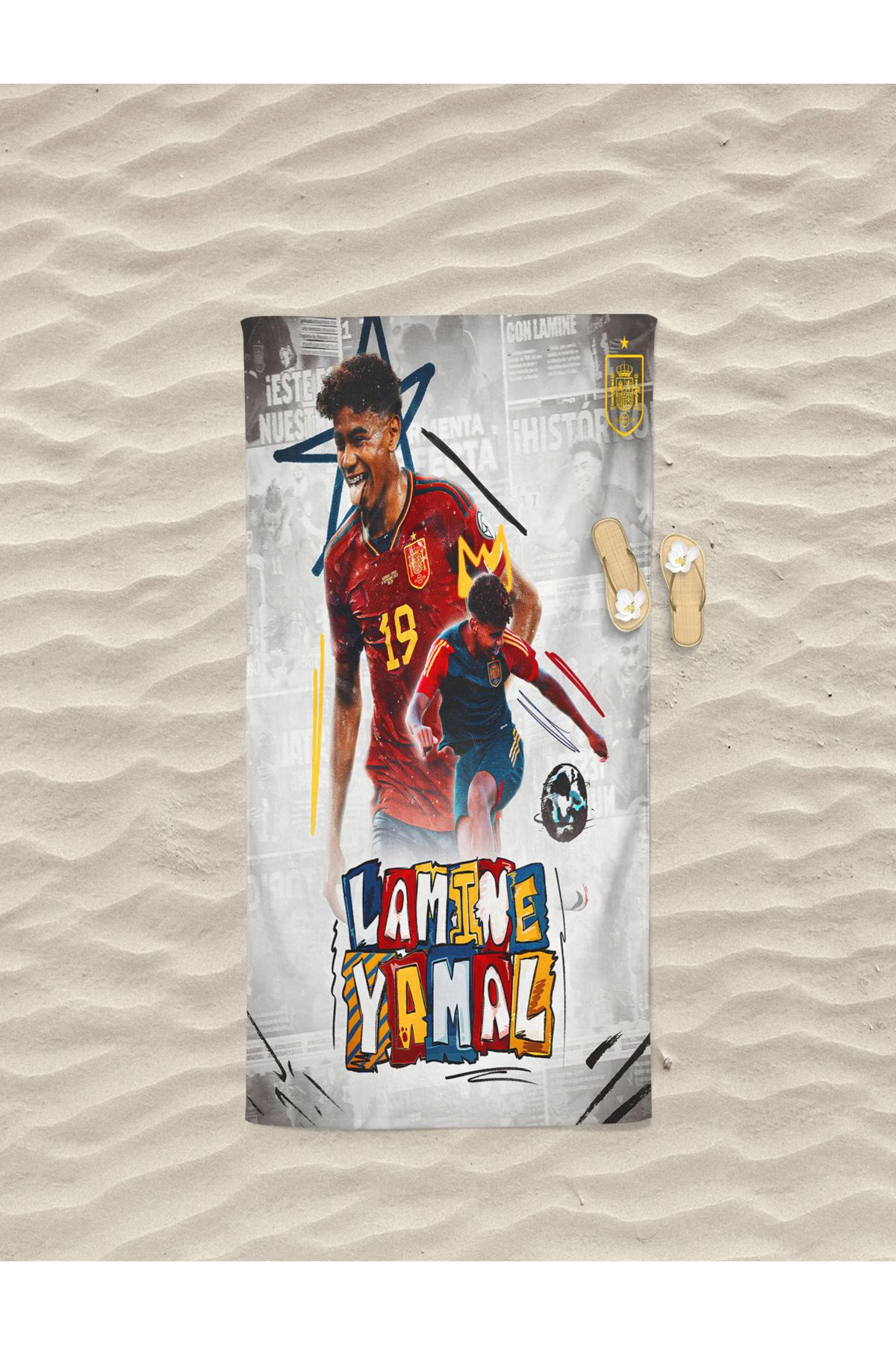 Erays Home Lamine Yamal Desenli Dijital Baskılı Plaj Havlusu Erkek Plaj Havlusu Deniz Havlusu