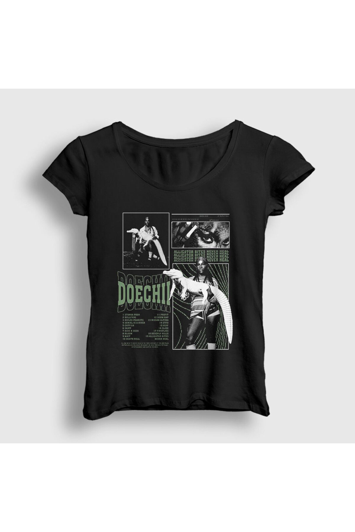 Presmono Kadın Siyah Alligator Bites Müzik Doechii T-Shirt 541329tt