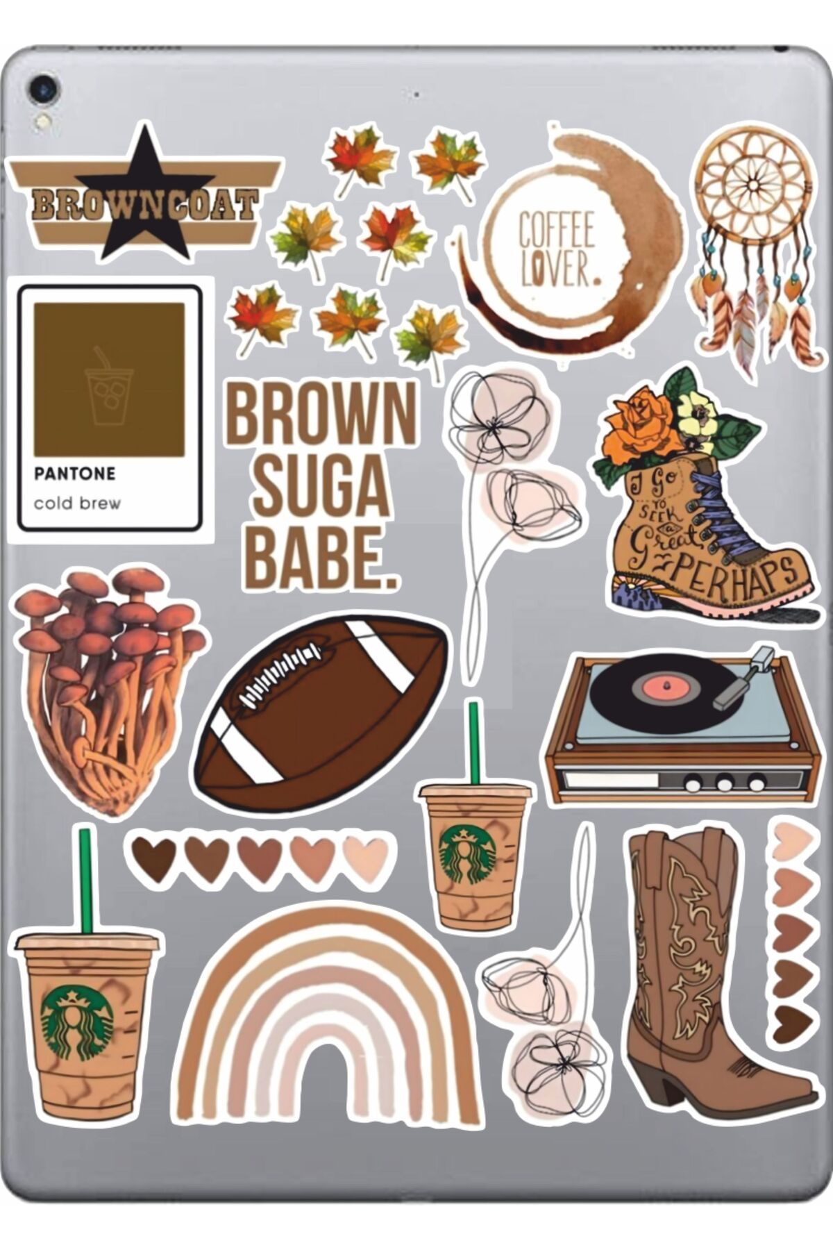 hediyenebak Kahverengi Sticker Seti | Laptop Ajanda PC Tablet Telefon Defter Etiket Bullet Journal