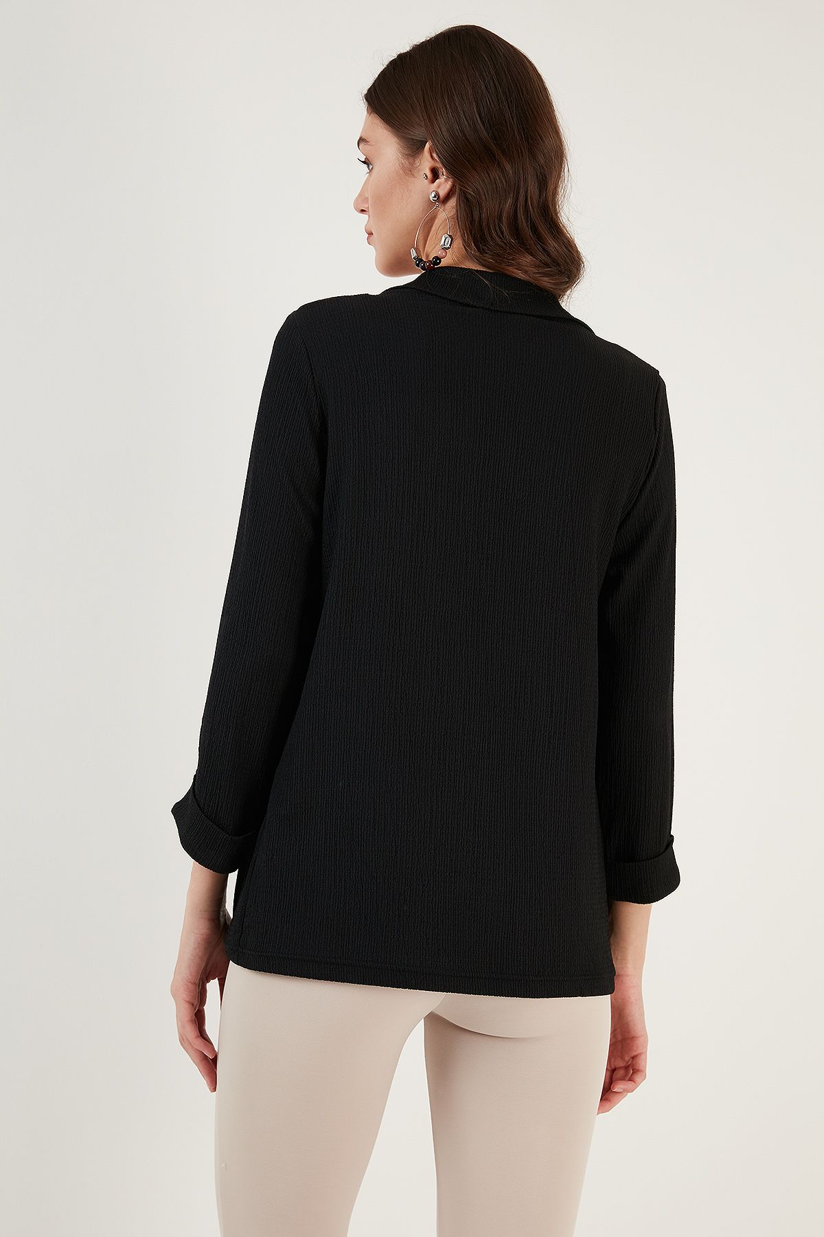 Lela-Seersucker Kimono Cardigan with Folded Collar and Sleeves Cardigan 5869014 6