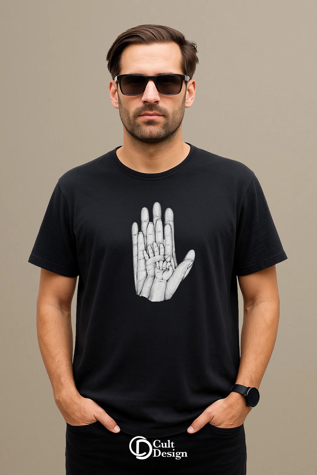 CULTDESİGN EL DETAYLI UNİSEX model Özel Premium Baskılı Basic, Organik Pamuklu, Bisiklet Yaka T-Shirt
