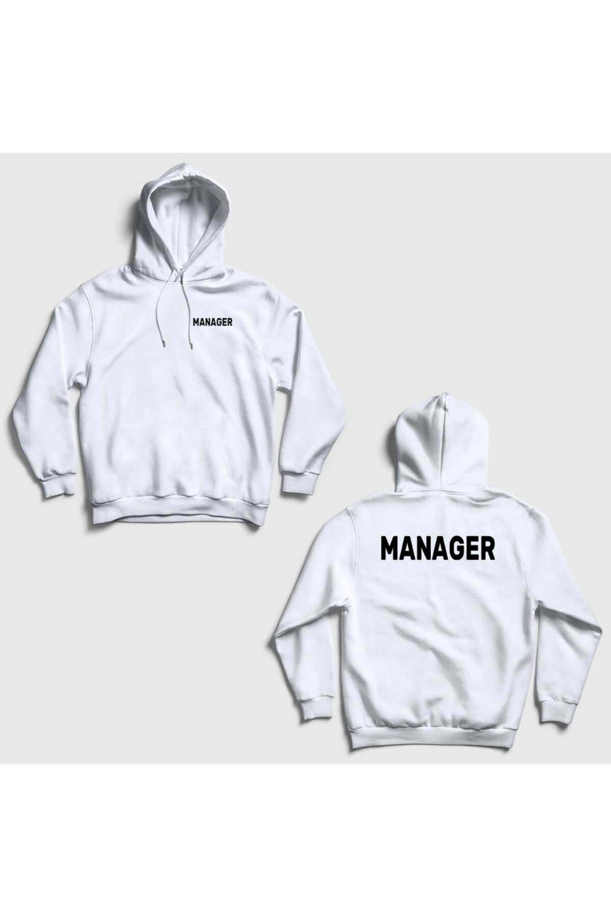 Presmono Unisex Beyaz Yönetici Müdür Manager Sırt Baskılı Kapüşonlu Sweatshirt 545889tt