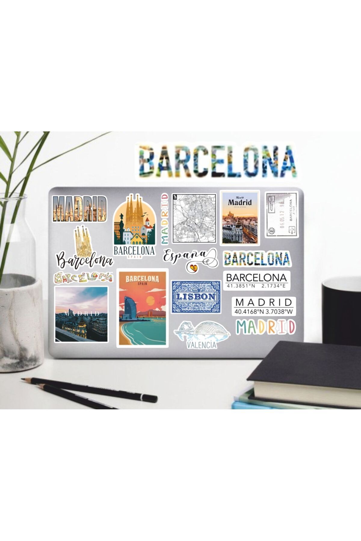 hediyenebak İspanya - Madrid Sticker Seti | Laptop Ajanda PC Tablet Telefon Defter Etiket Bullet Journal