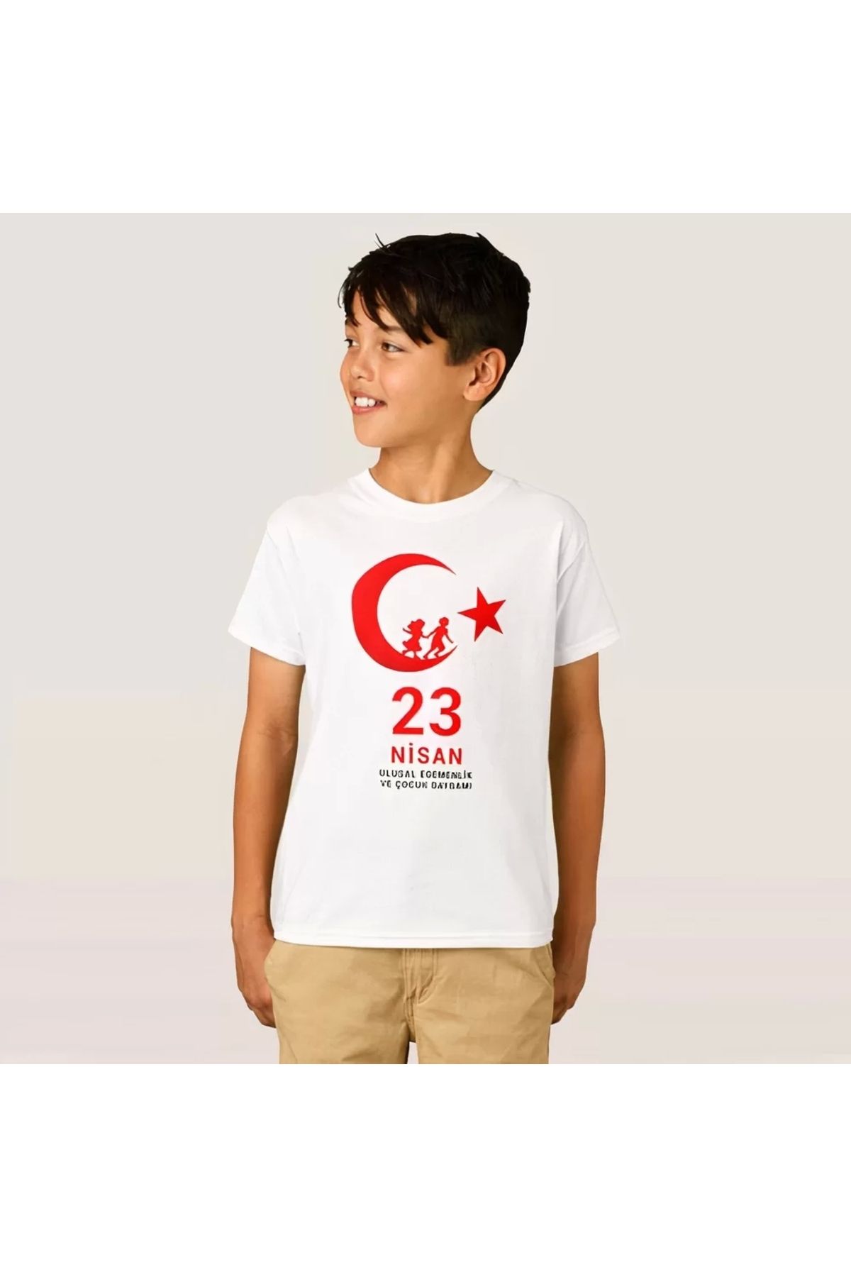 DİAWAYS 23 Nisan Çocuk Bayramı Baskılı Özel T-shirt - Beyaz