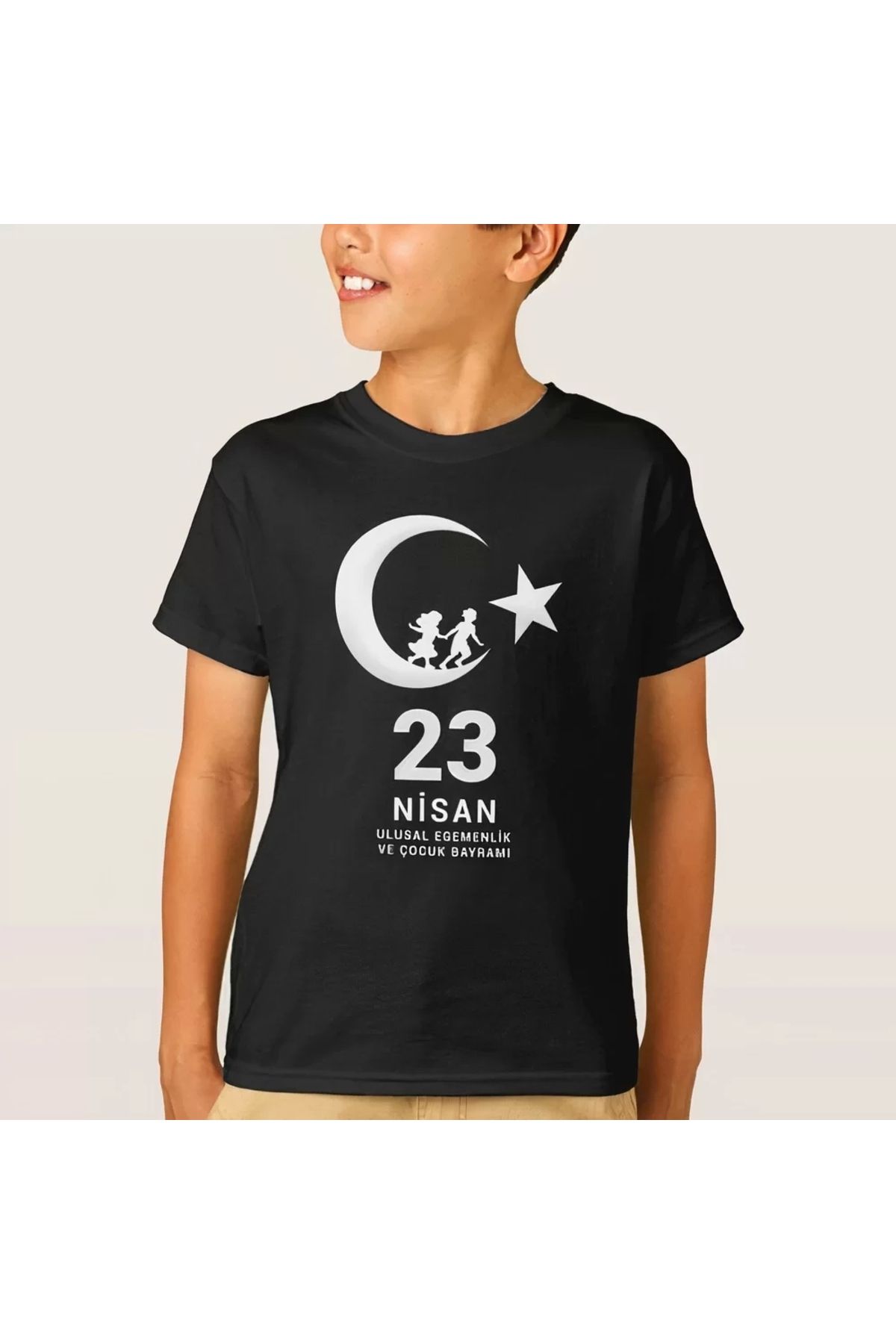 DİAWAYS 23 Nisan Çocuk Bayramı Baskılı Özel T-shirt - Siyah