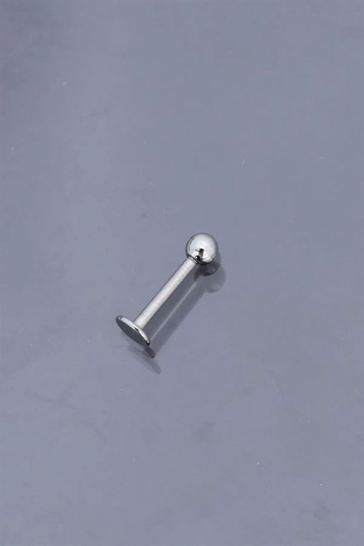 Merev Silver Renk Düz Bar Tek Taraflı Top Model 316L Cerrahi Çelik Piercing