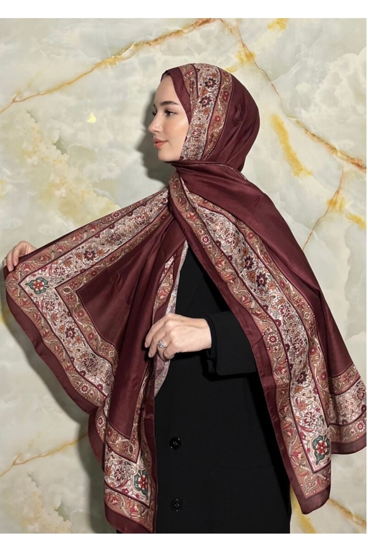 lune ROYAL DESEN ŞAL - KIZIL KAHVE
