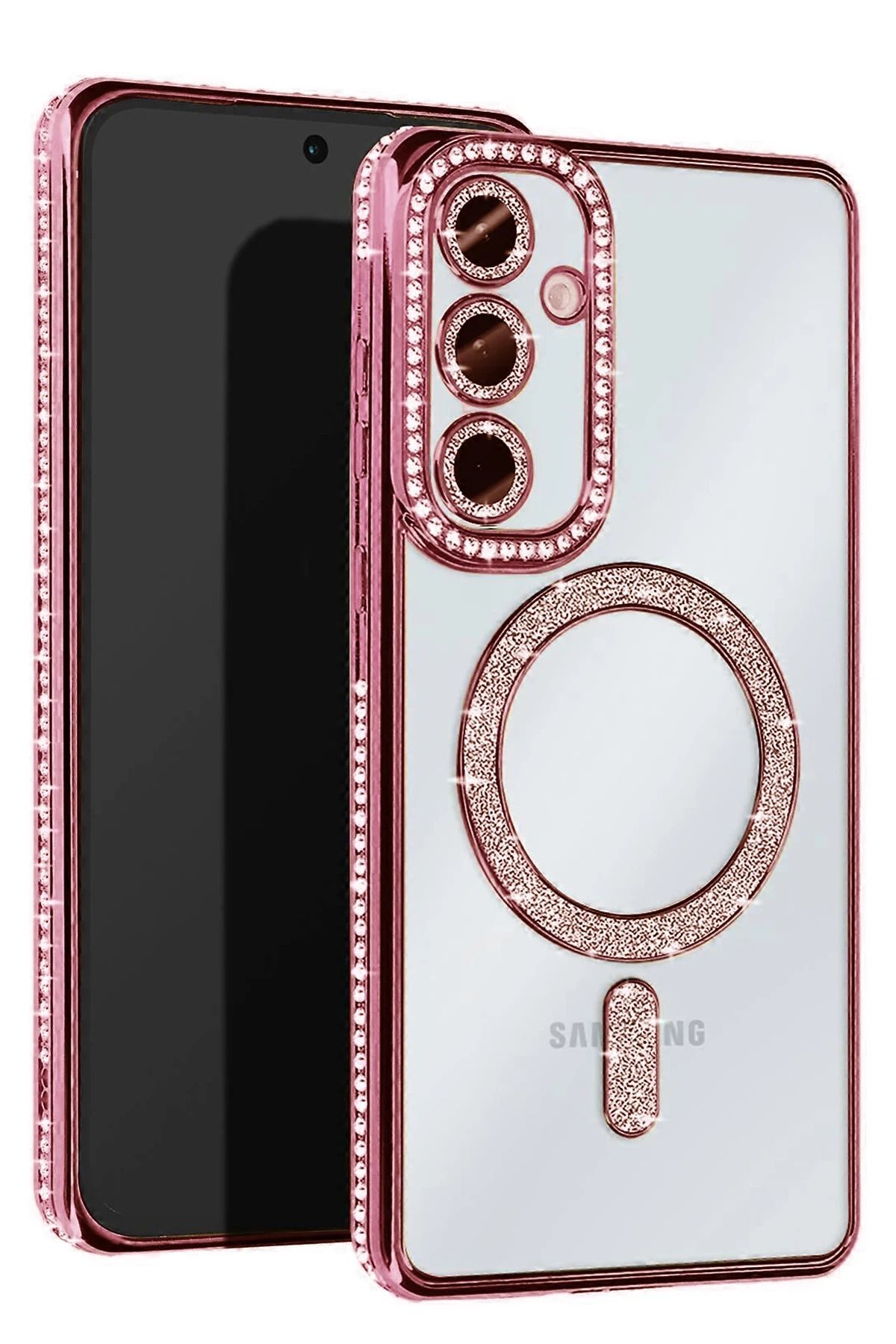 NewFace Samsung Galaxy S25 Plus Kılıf Joke Simli Magneticsafe Kılıf - Pembe MRAYD