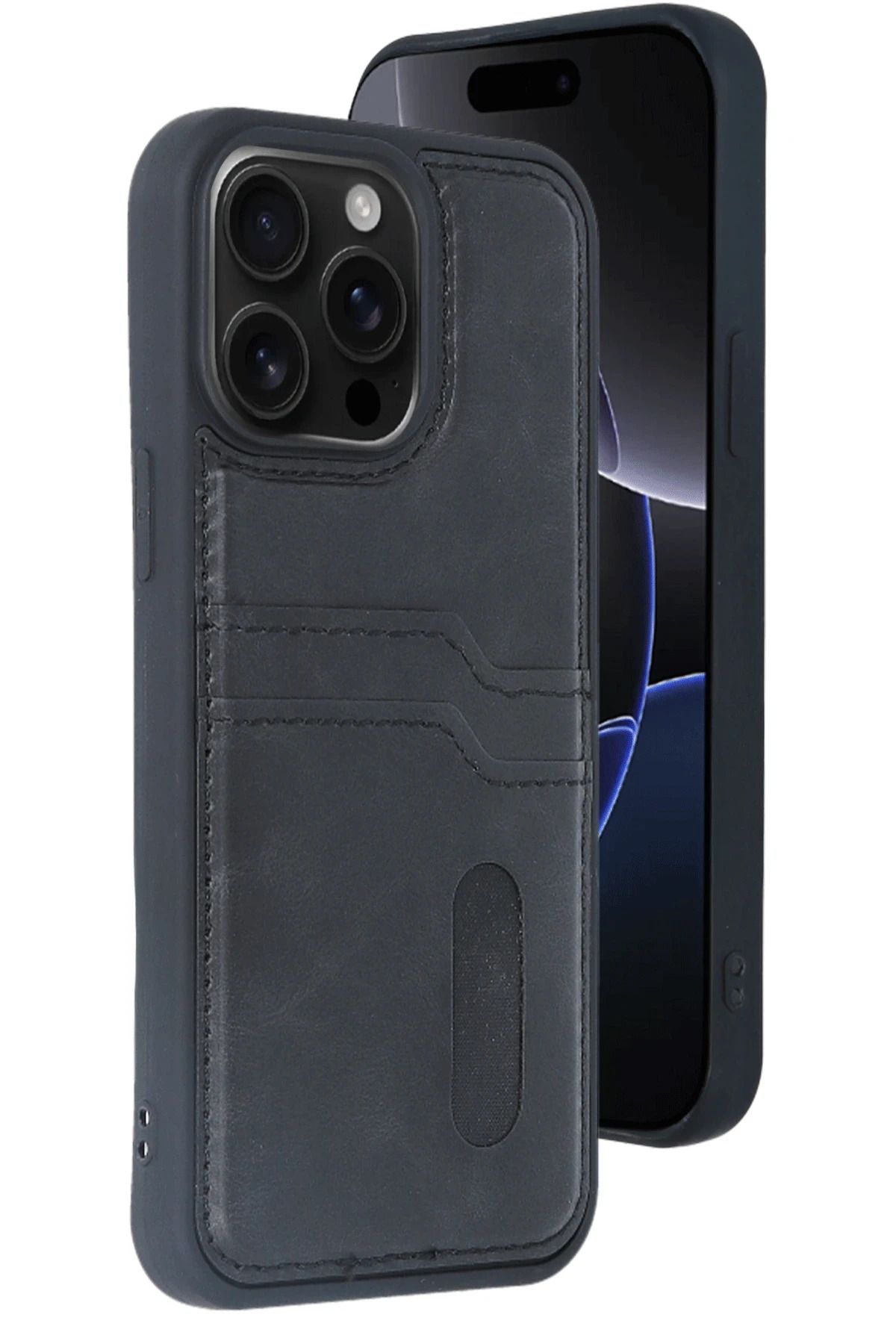 NewFace iPhone 15 Pro Max Kılıf Sara Kartvizitli Deri Kılıf - Siyah LZWDR