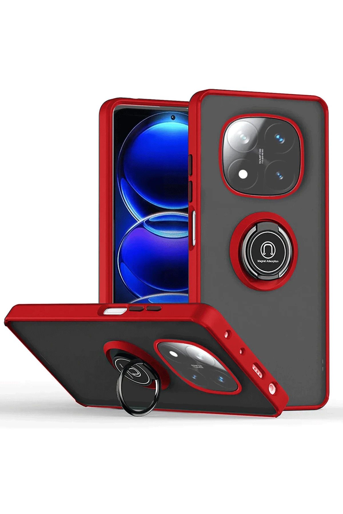 NewFace Xiaomi Redmi Note 14 Pro 4G Kılıf Montreal Yüzüklü Silikon Kapak - Kırmızı GLSTD