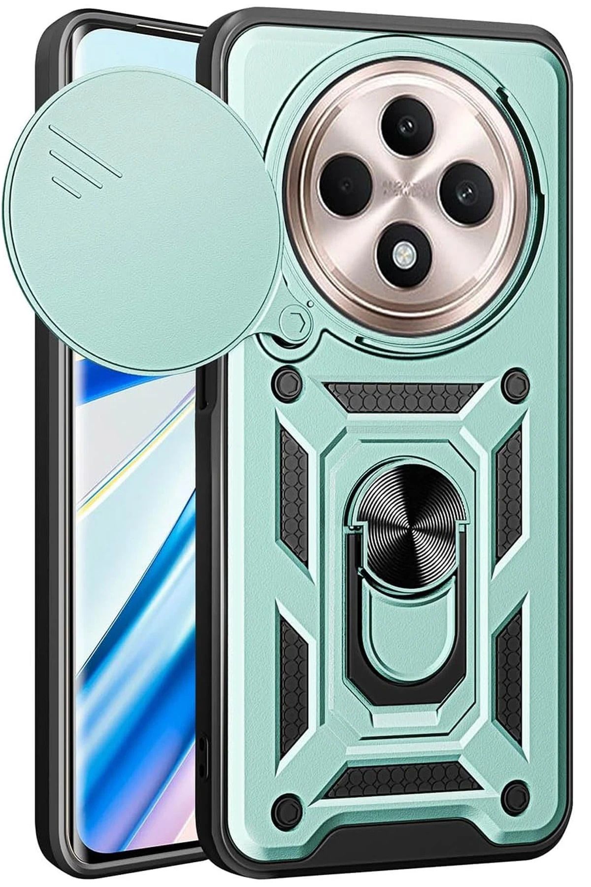NewFace Xiaomi Redmi 14C Kılıf Pars Lens Yüzüklü Silikon - Yeşil GLSTD