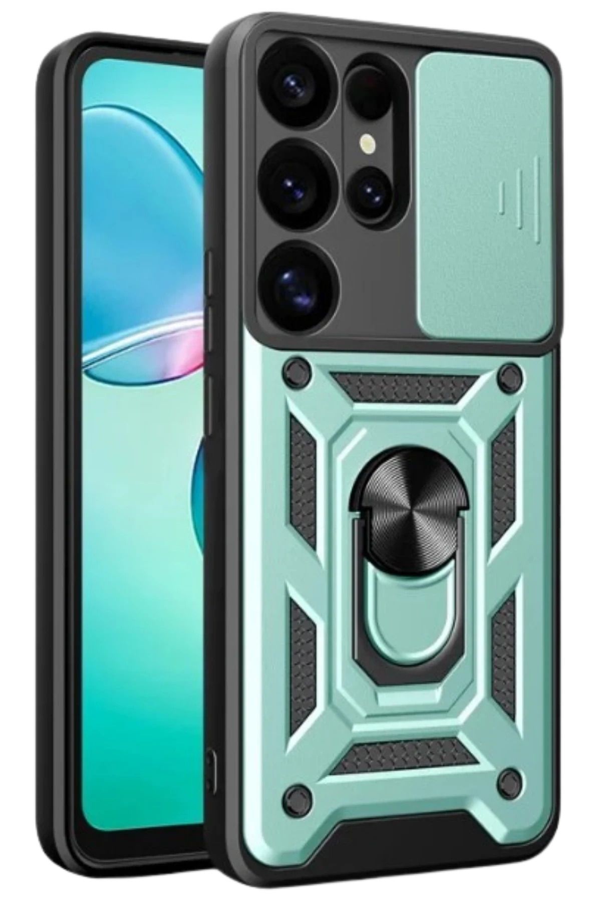NewFace Samsung Galaxy S25 Ultra Kılıf Pars Lens Yüzüklü Silikon - Yeşil MRAYD