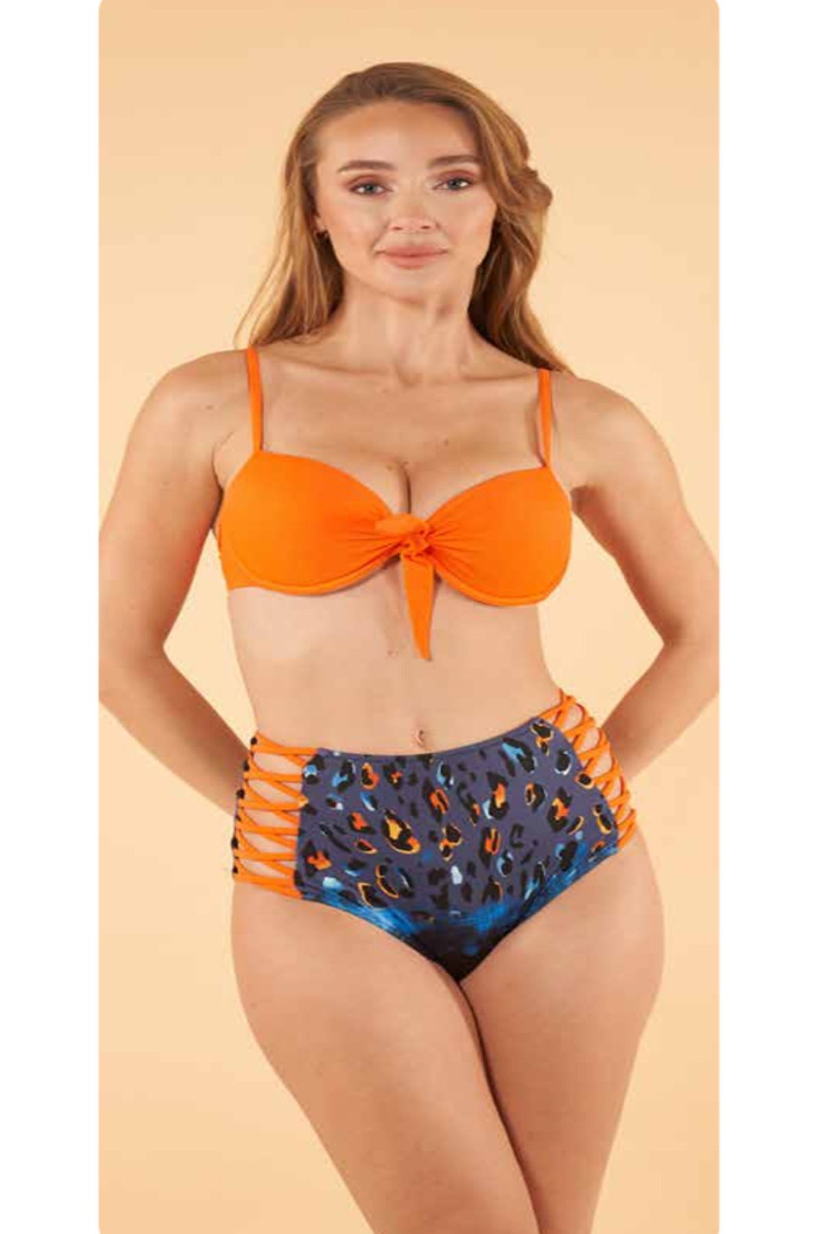 Fily İç Giyim ESTİVA Önü Fiyonklu Destekli Sütyen Çapraz Bağlı Slip Bikini Takım