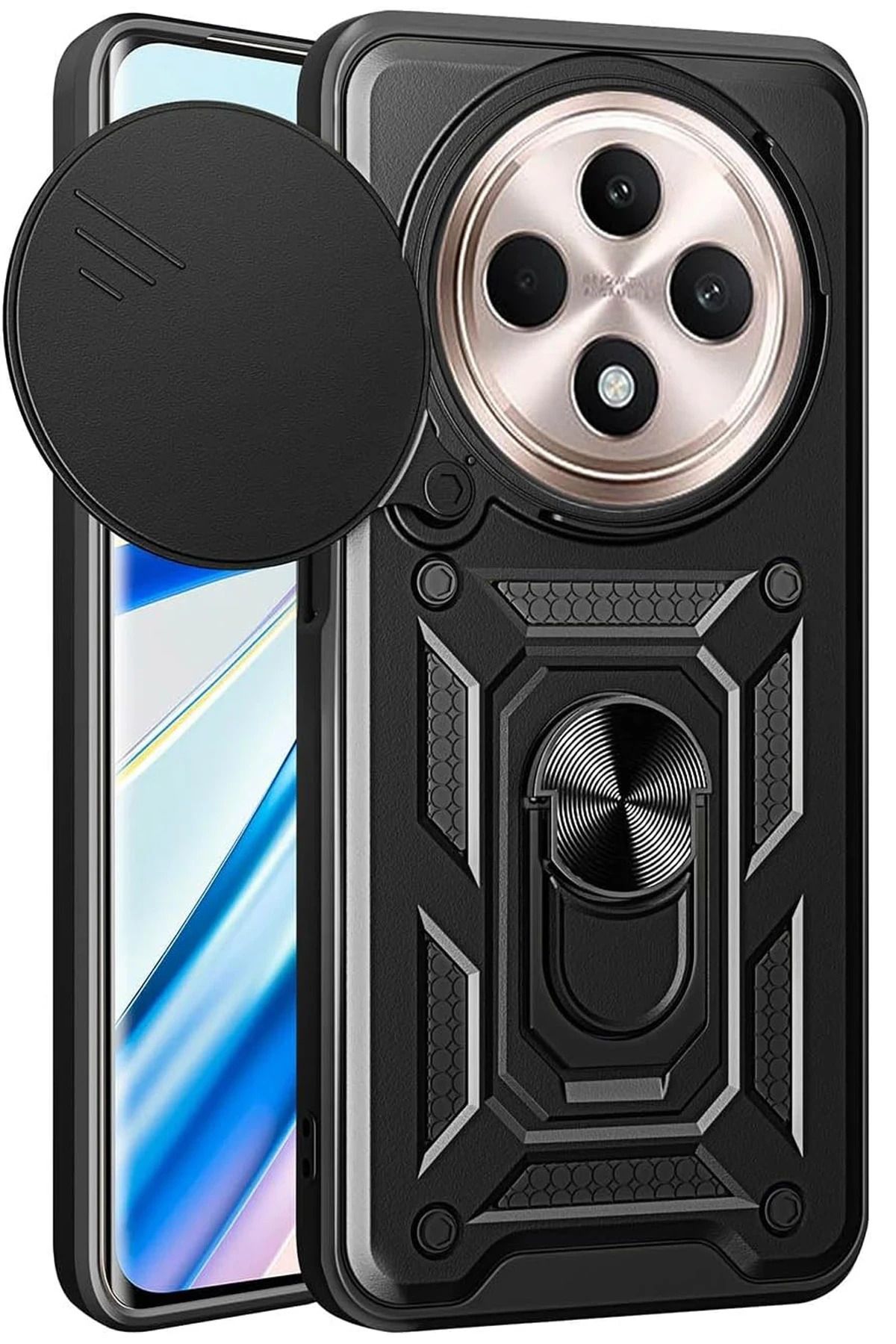 NewFace Xiaomi Redmi 14C Kılıf Pars Lens Yüzüklü Silikon - Siyah GLSTD