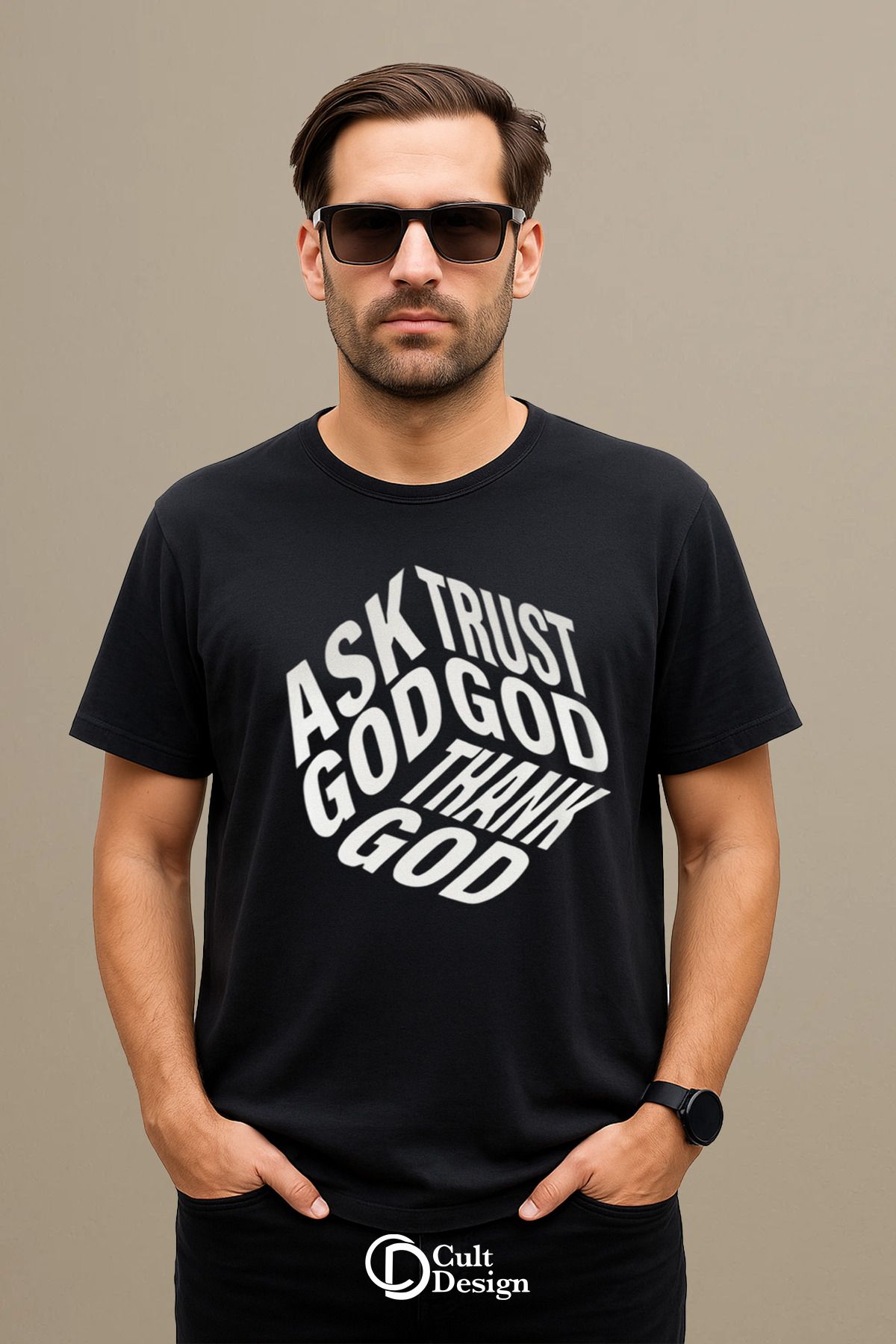 CULTDESİGN 3D ASK GOOD DETAYLI UNİSEX Premium Baskılı Basic, Organik Pamuklu, Bisiklet Yaka T-Shirt