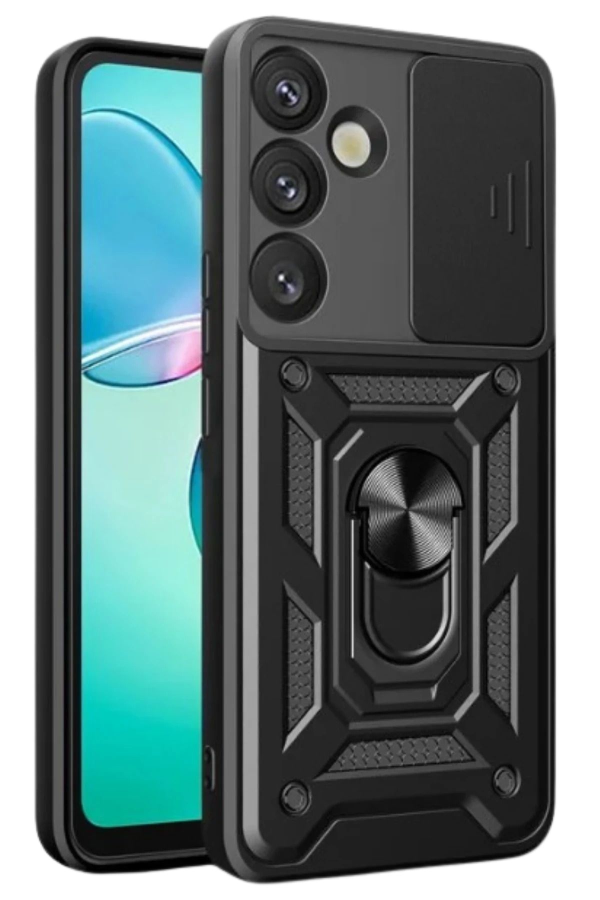 NewFace Samsung Galaxy S25 Plus Kılıf Pars Lens Yüzüklü Silikon - Siyah MRAYD