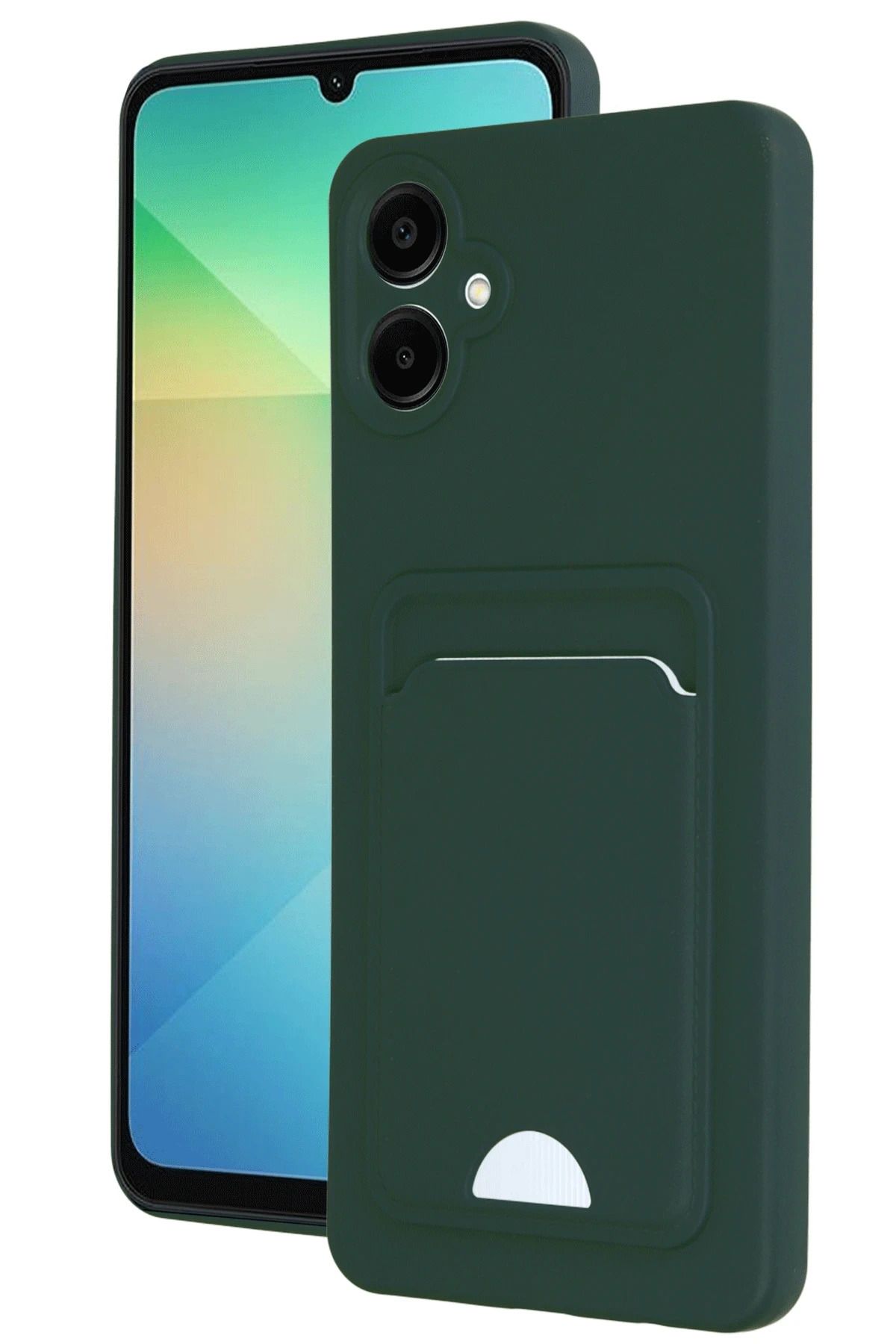 NewFace Samsung Galaxy A06 Kılıf Kelvin Kartvizitli Silikon - Koyu Yeşil MRAYD