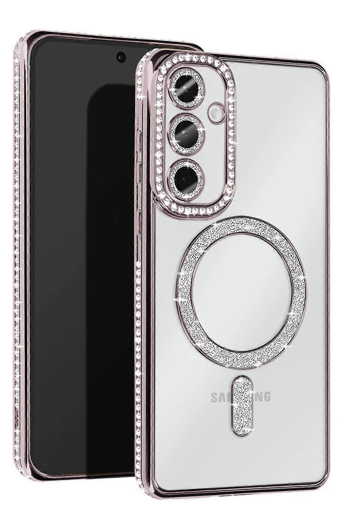 NewFace Samsung Galaxy S25 Plus Kılıf Joke Simli Magneticsafe Kılıf - Gümüş MRAYD