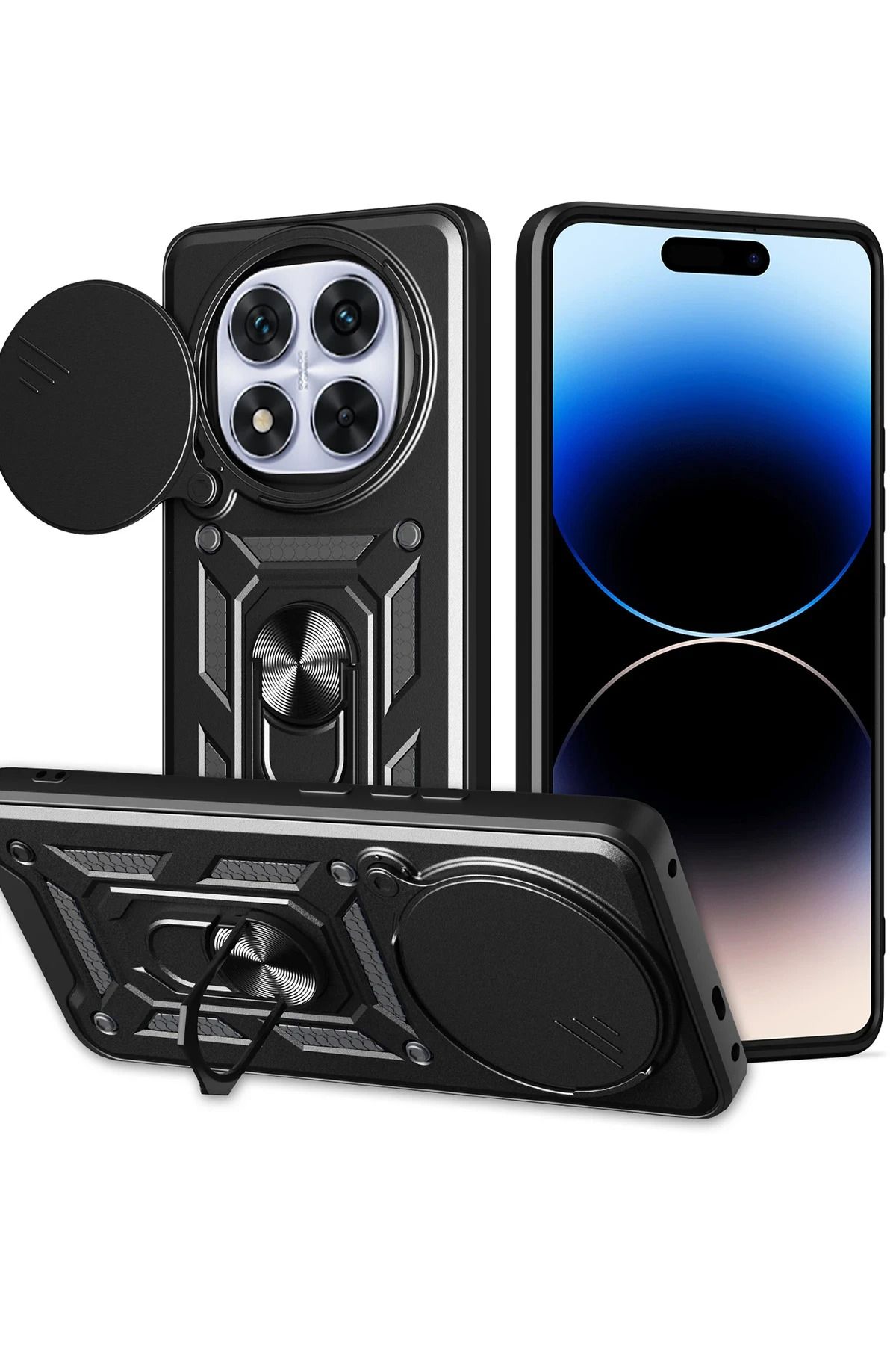 NewFace Xiaomi Redmi Note 14 Pro Plus Kılıf Pars Lens Yüzüklü Silikon - Siyah MRAYD