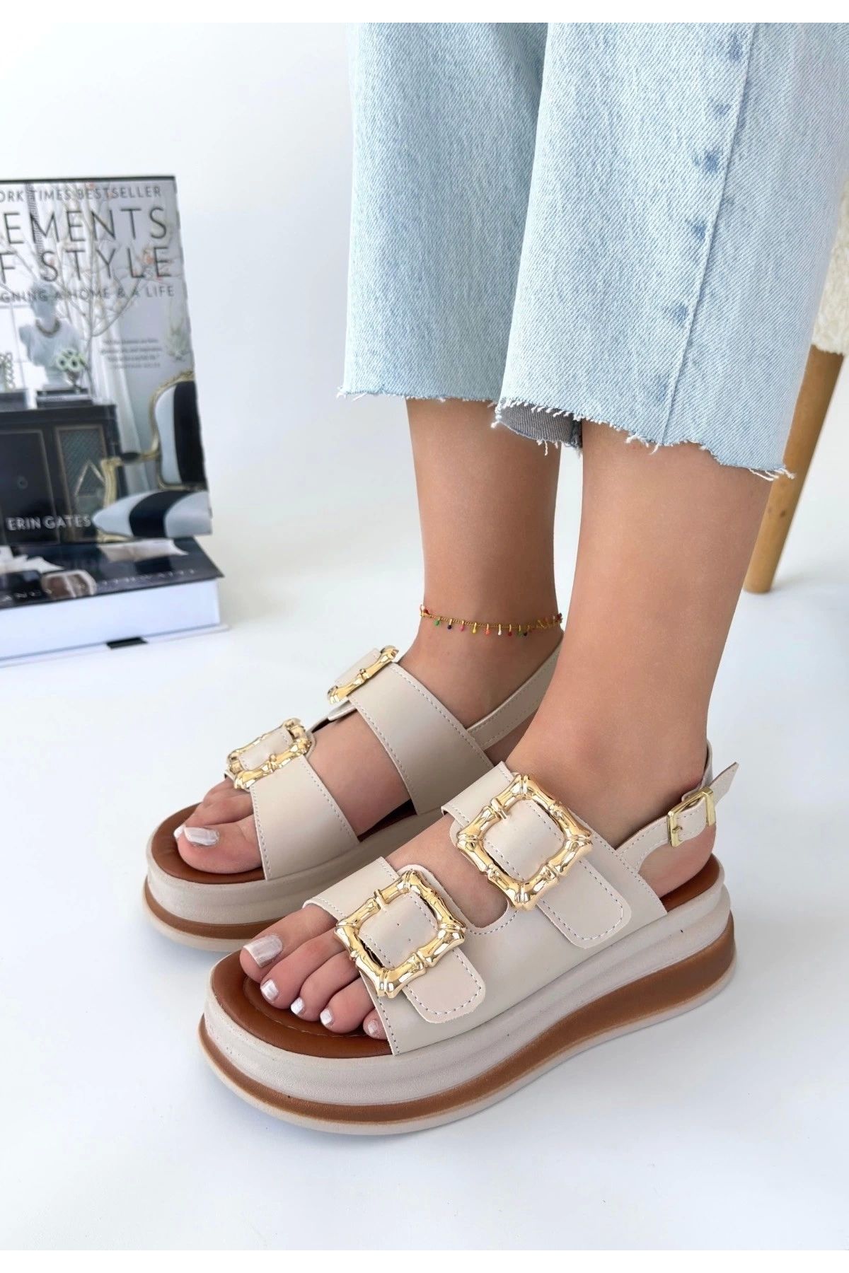 ufukmoda Stan Bej Cilt Sandalet