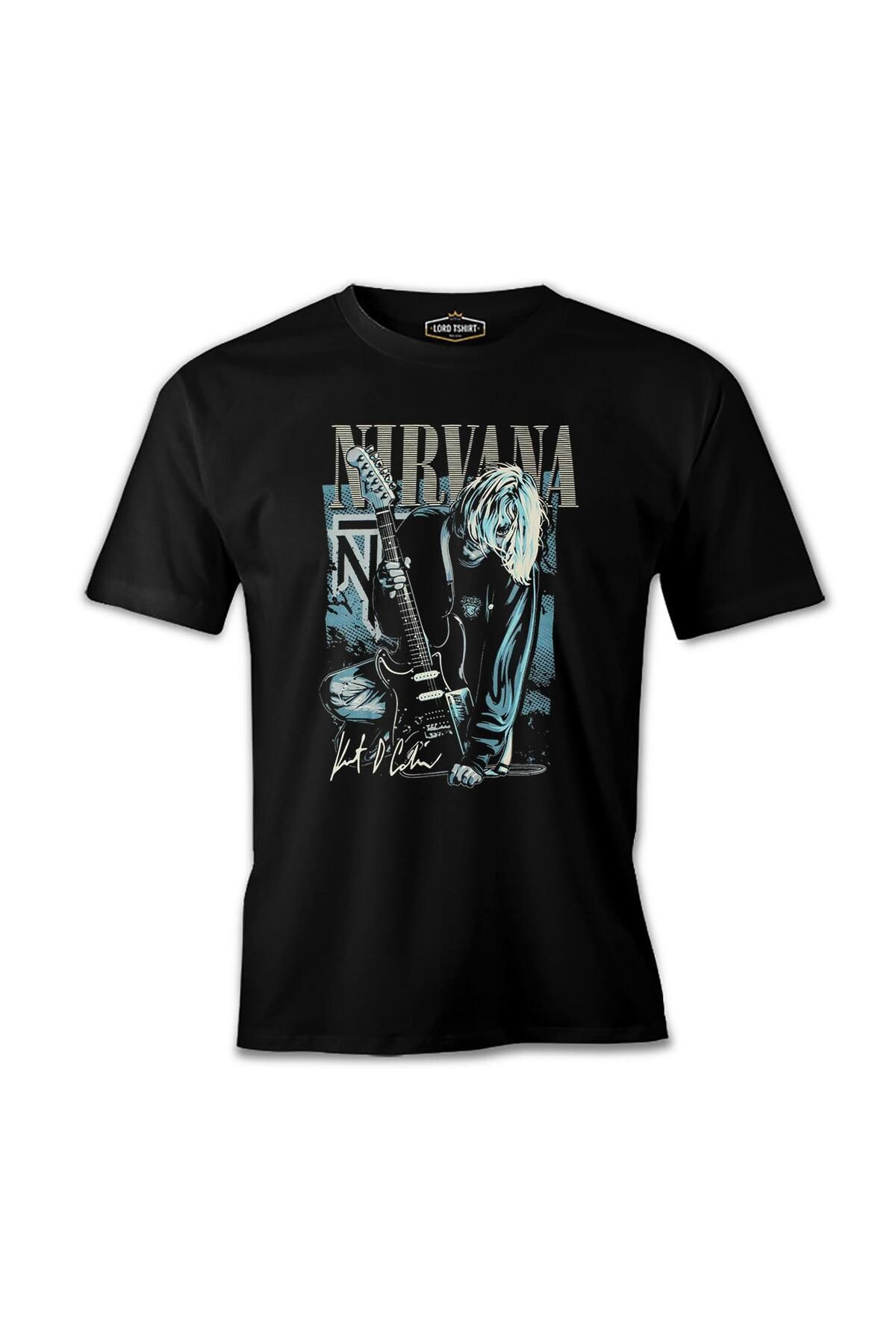 Lord T-Shirt Nirvana - Kurt Cobain with the Guitar Siyah Erkek Tshirt