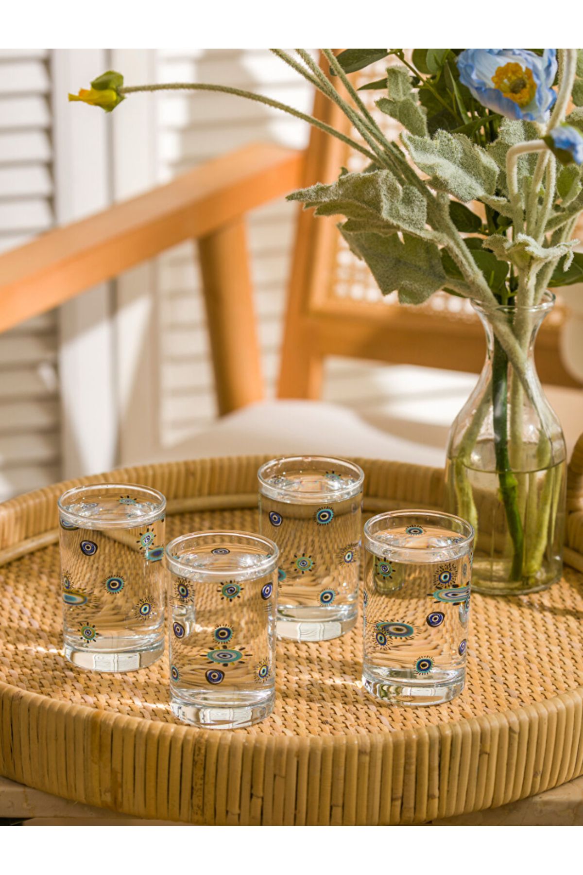 LC Waikiki LCW HOME Mavi Göz Baskılı Cam Bardak Seti 4'lü 125 ml