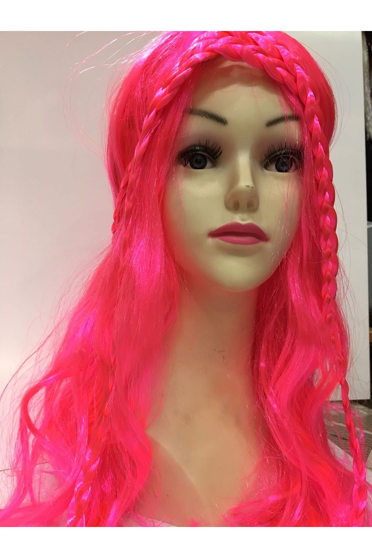 Skygo-Neon Pink Color Braided Helen Character Wig Toupee Hair 2