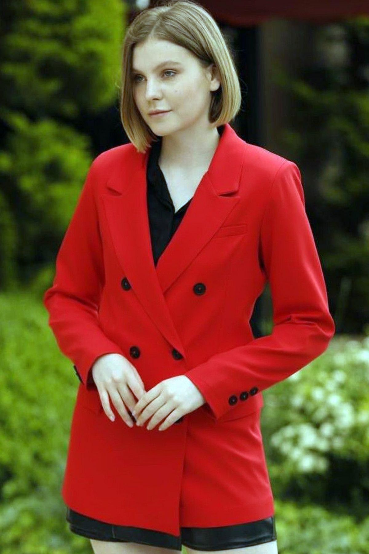 CoolLook Ceket Yakalı 6 Düğme Kapamalı Astarlı Rahat Kesim Uzun Kollu Vatkalı Günlük Blazer Ceket