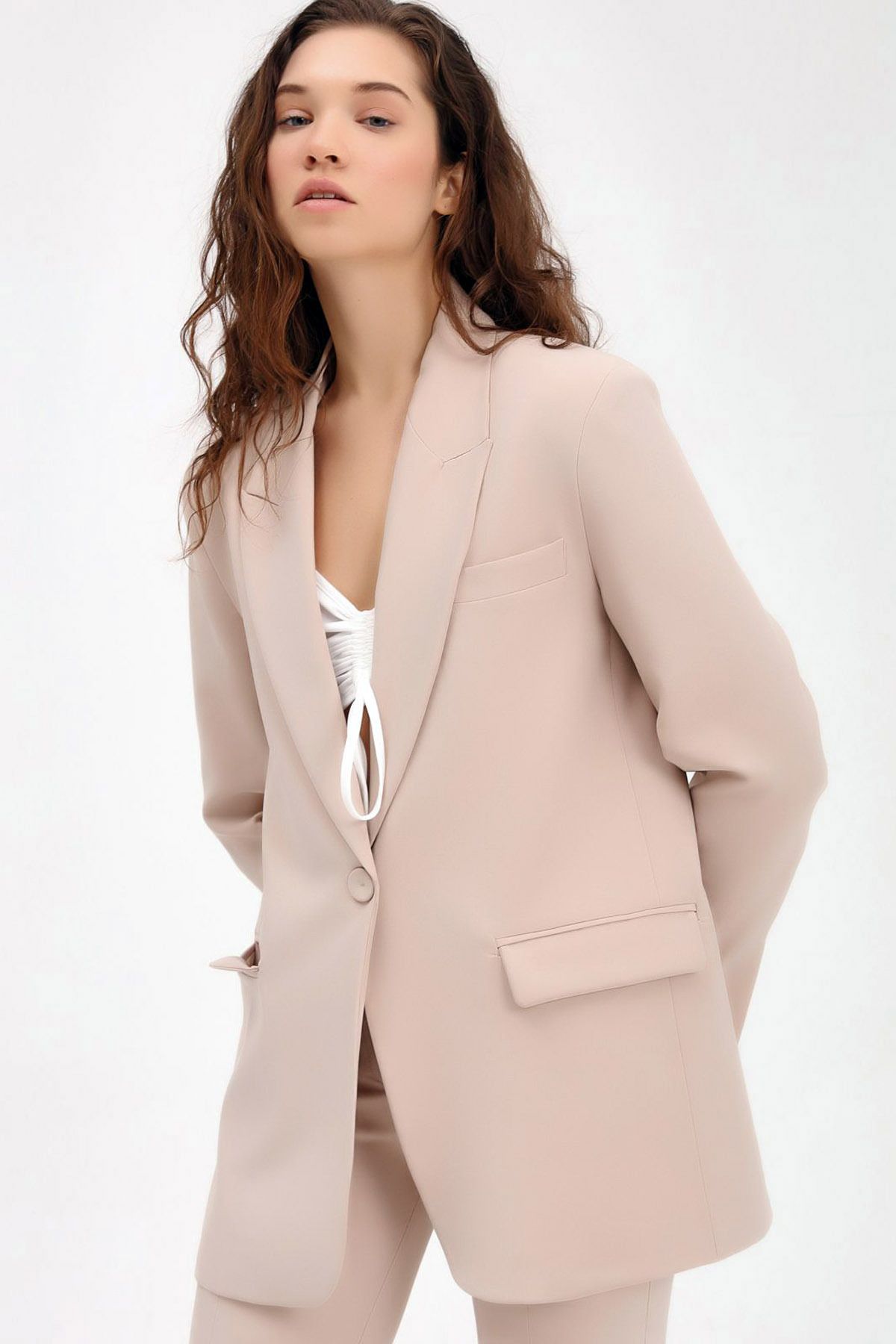 CoolLook Ceket Yaka Uzun Kollu Düğme Kapama Astarlı Rahat Kesim Vatkalı Günlük Likralı Blazer Ceket