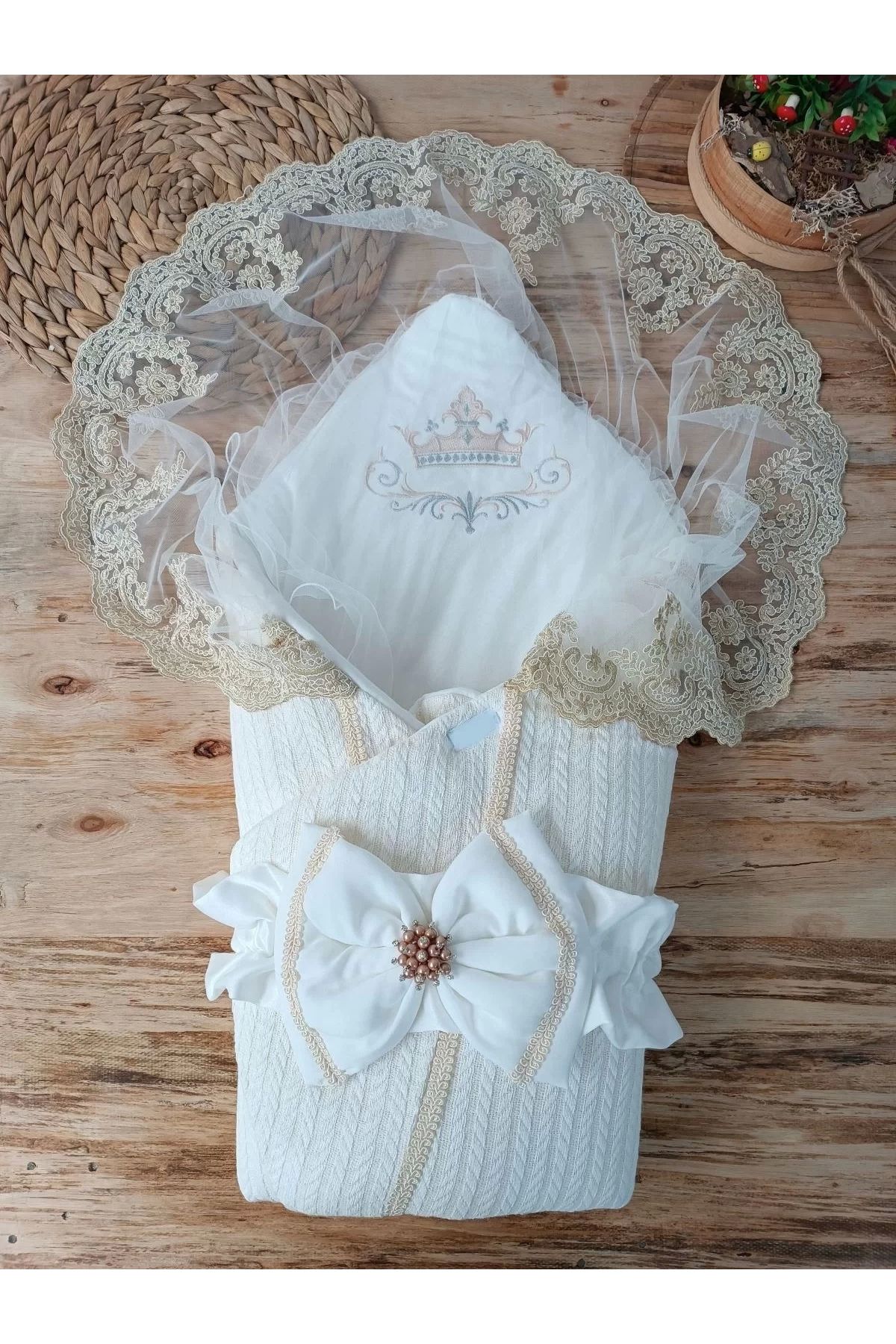 Moda Şahsenem Yenidoğan Tericotton Örgülü Trilüx Bebek Battaniyesi Kundak Ekru
