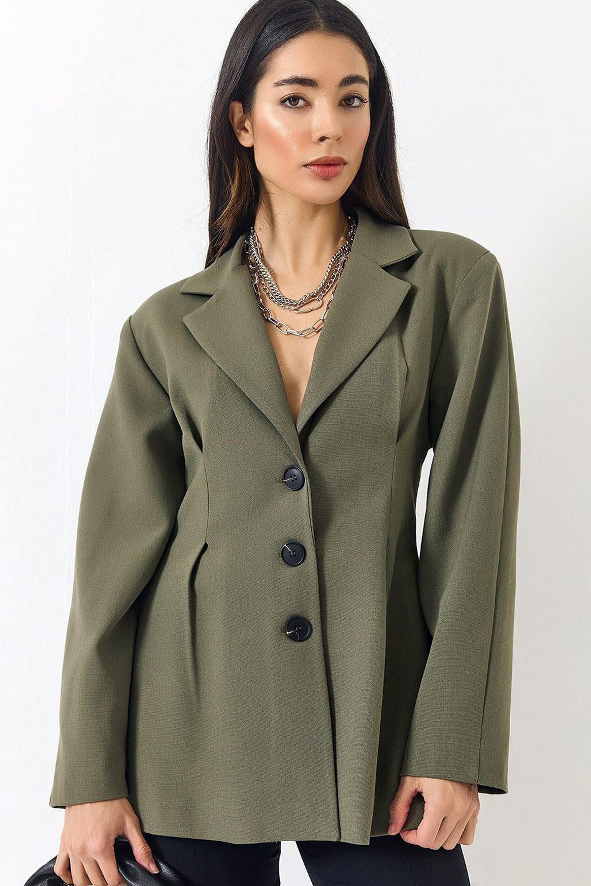 Ottawe Regular Fit Rahat Uzun Kol Üç Düğme Kapama Ceket Yaka Cepsiz Vatkalı Likralı Astarlı casual Ceket