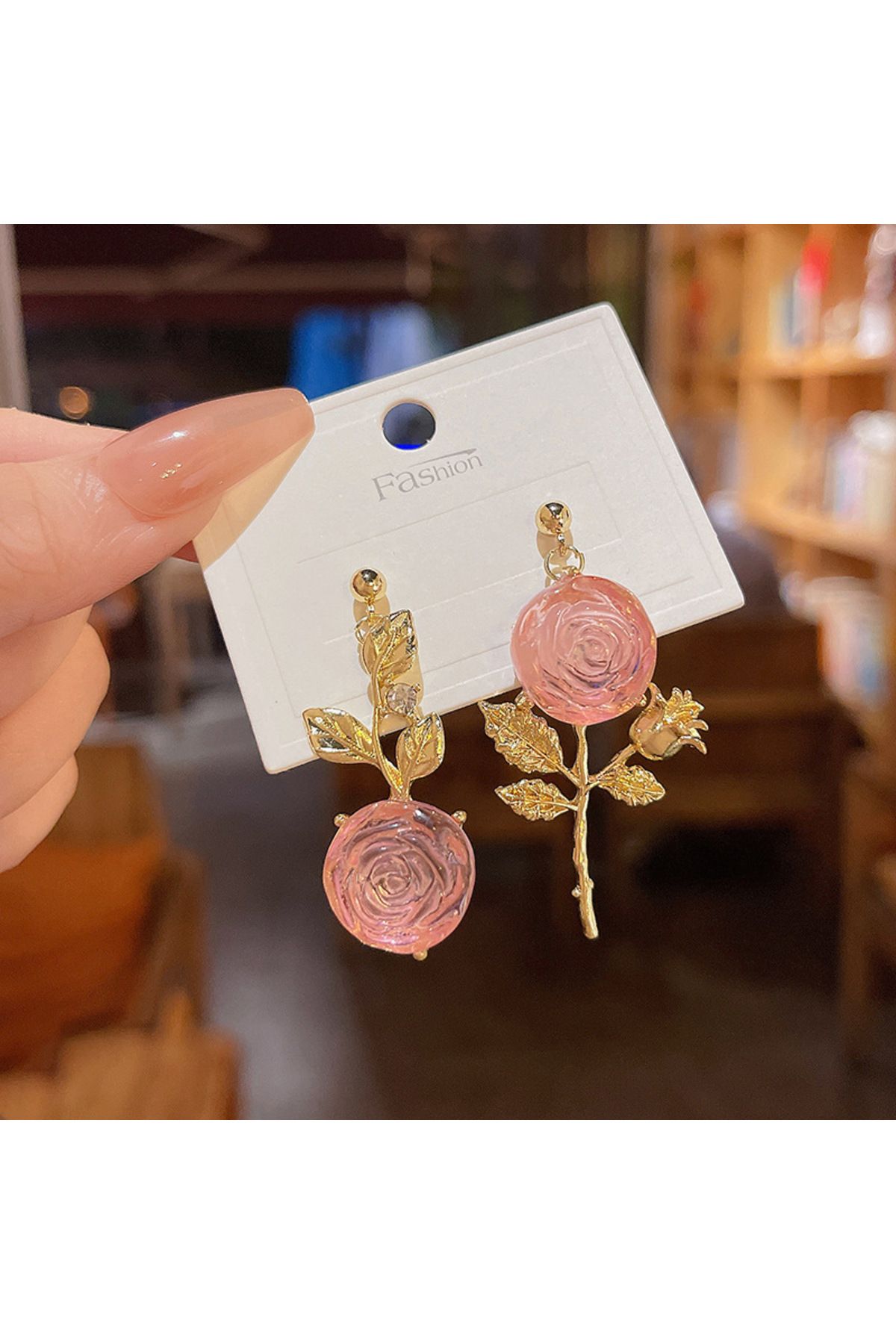 Hilosh Fransız Vintage Sevimli Altın Tonlu Pembe Gül Kadın Küpe