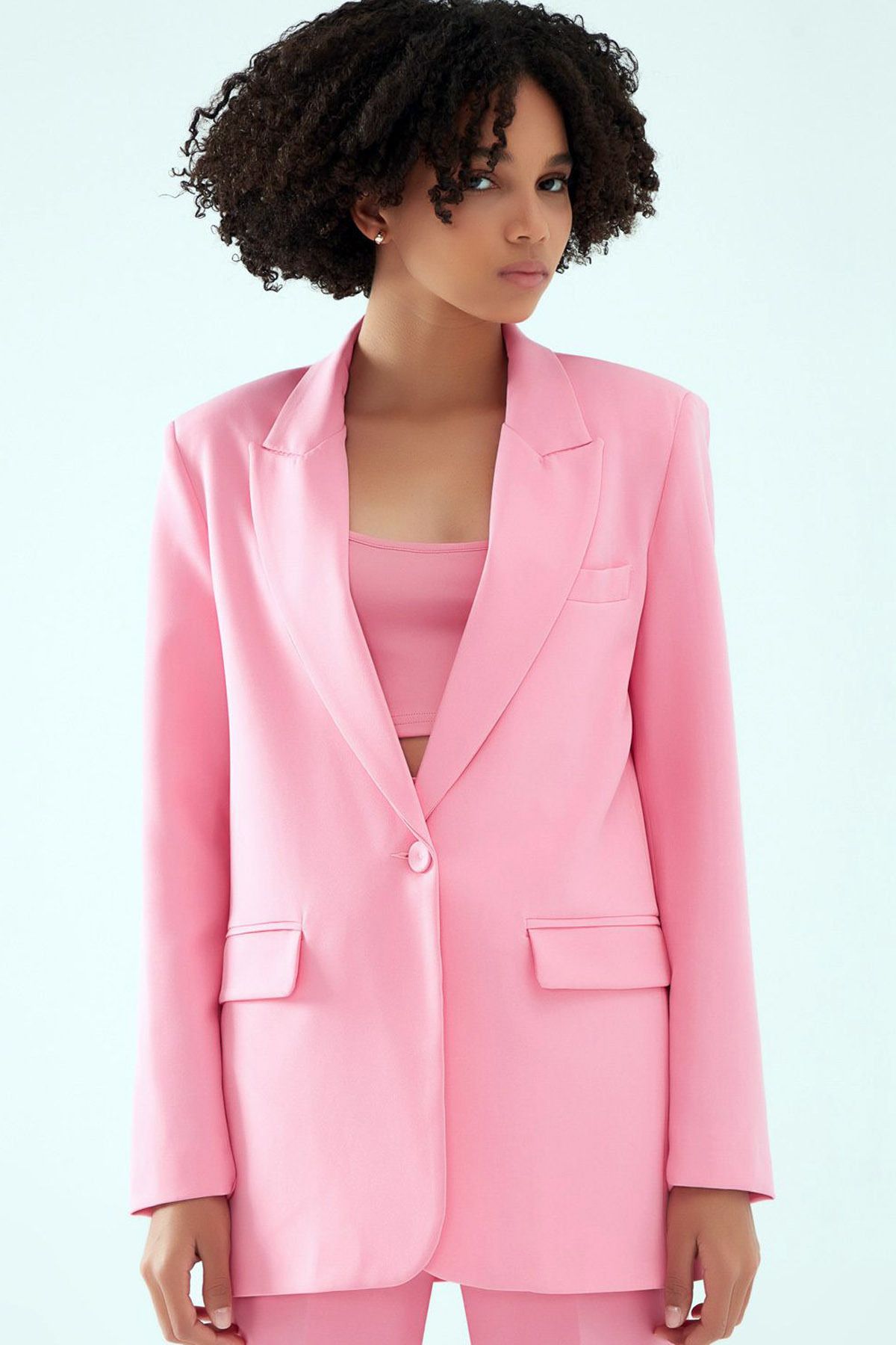 CoolLook Ceket Yaka Uzun Kollu Düğme Kapama Astarlı Rahat Kesim Vatkalı Günlük Likralı Blazer Ceket